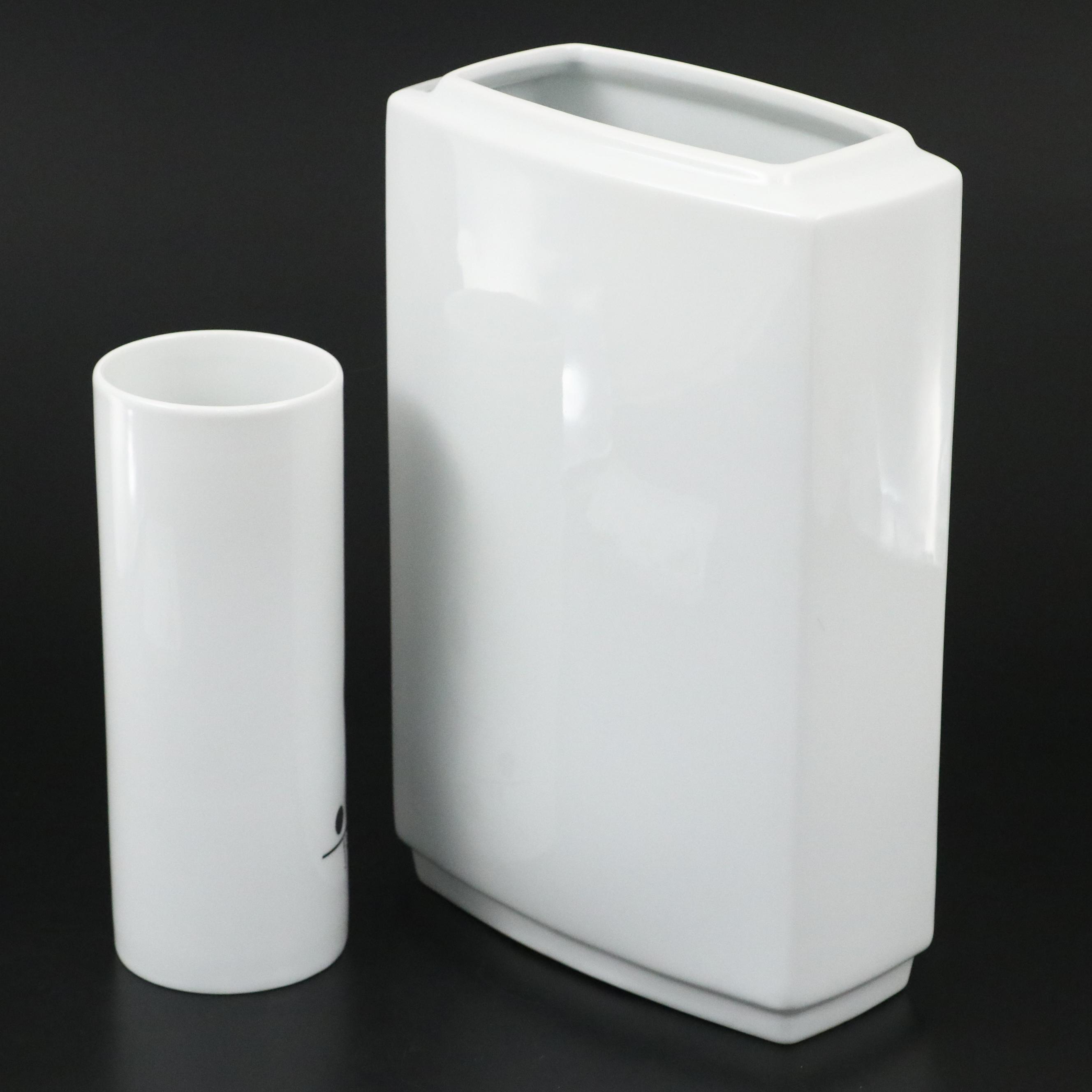 Danish Modern Merry's Design Porcelain Moon Phase Motif Vases and Plate