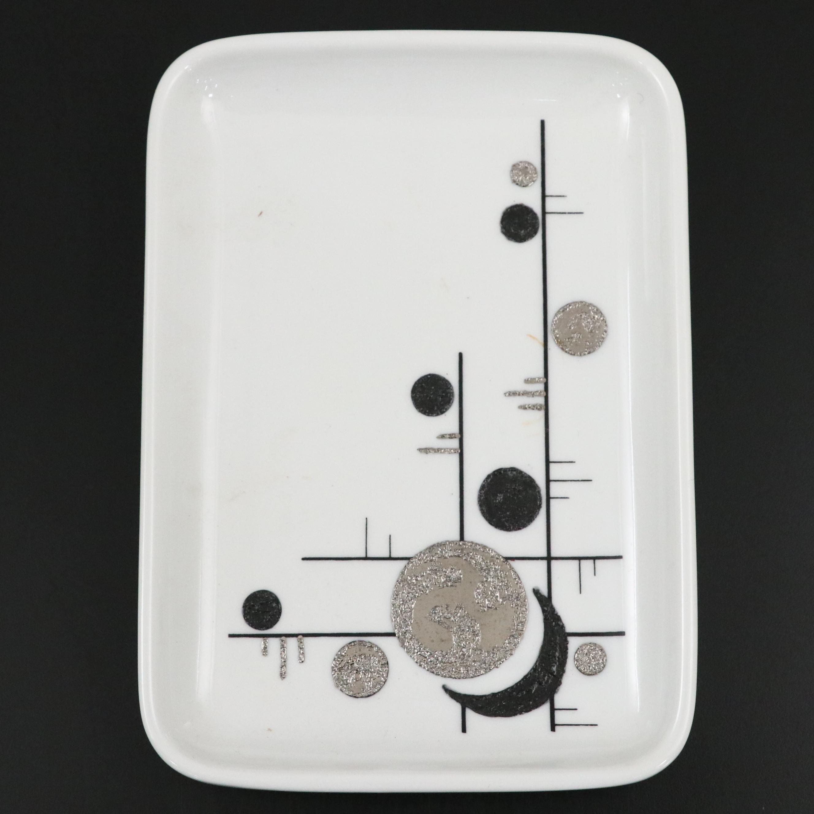 Danish Modern Merry's Design Porcelain Moon Phase Motif Vases and Plate