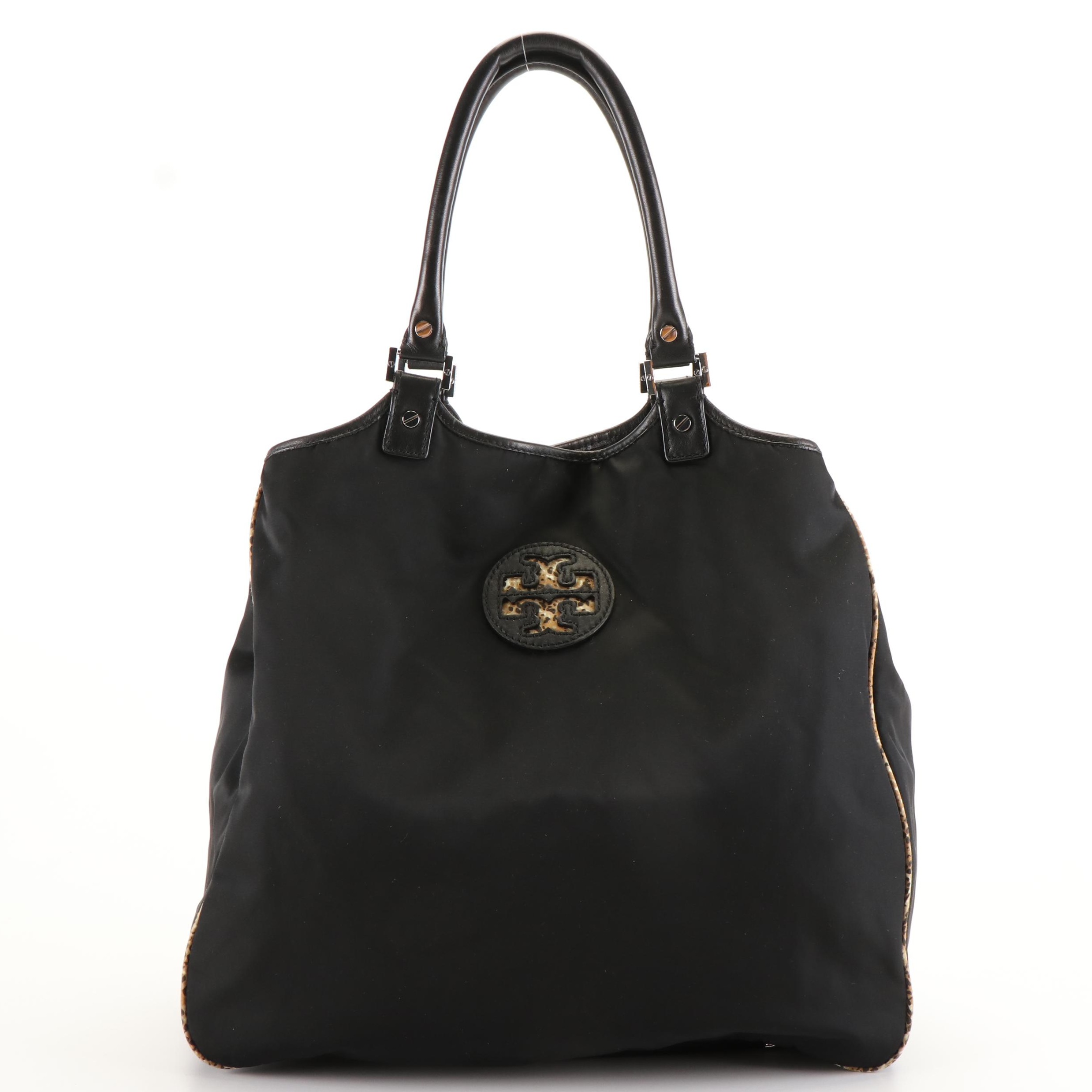 Tory Burch Animal Print Tote Bag in Black Nylon