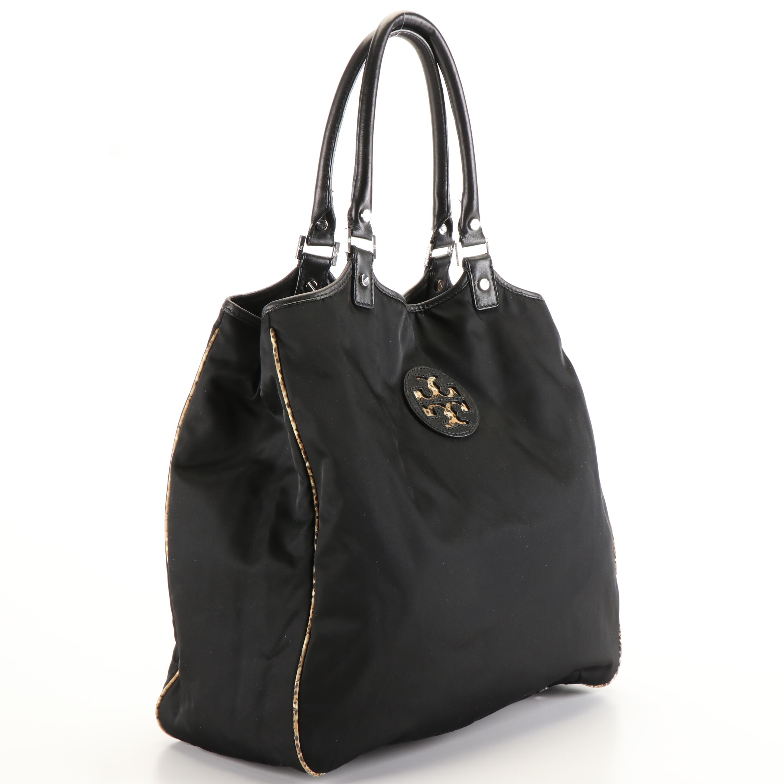 Tory Burch Animal Print Tote Bag in Black Nylon
