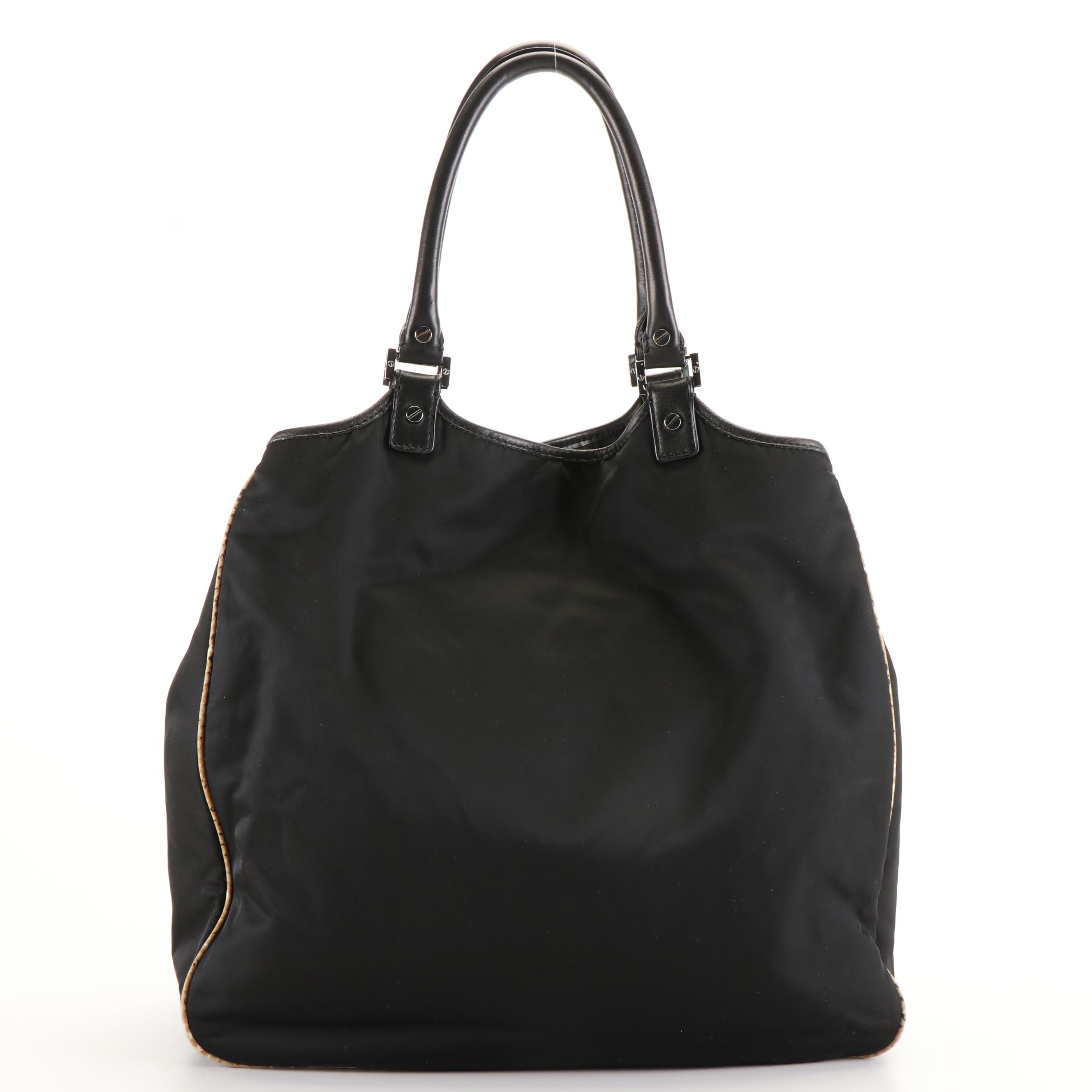 Tory Burch Animal Print Tote Bag in Black Nylon