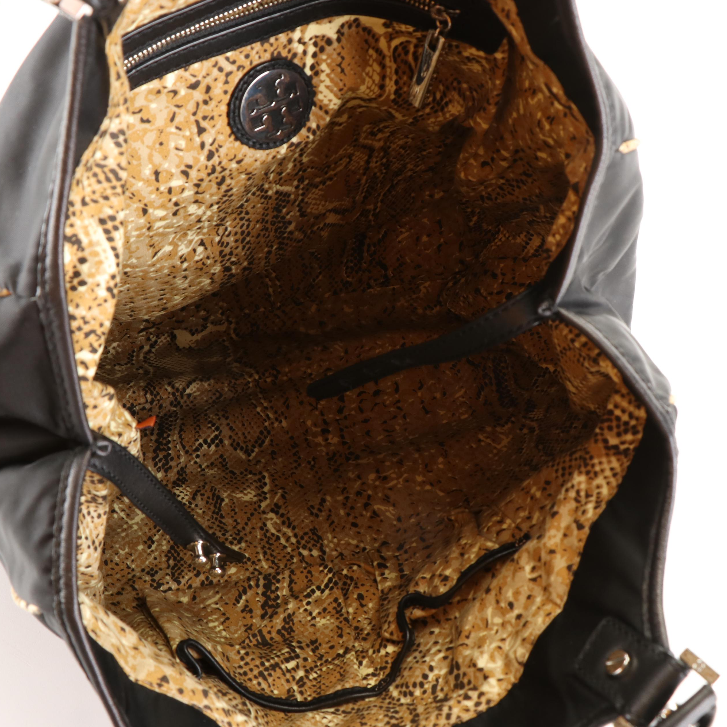 Tory Burch Animal Print Tote Bag in Black Nylon