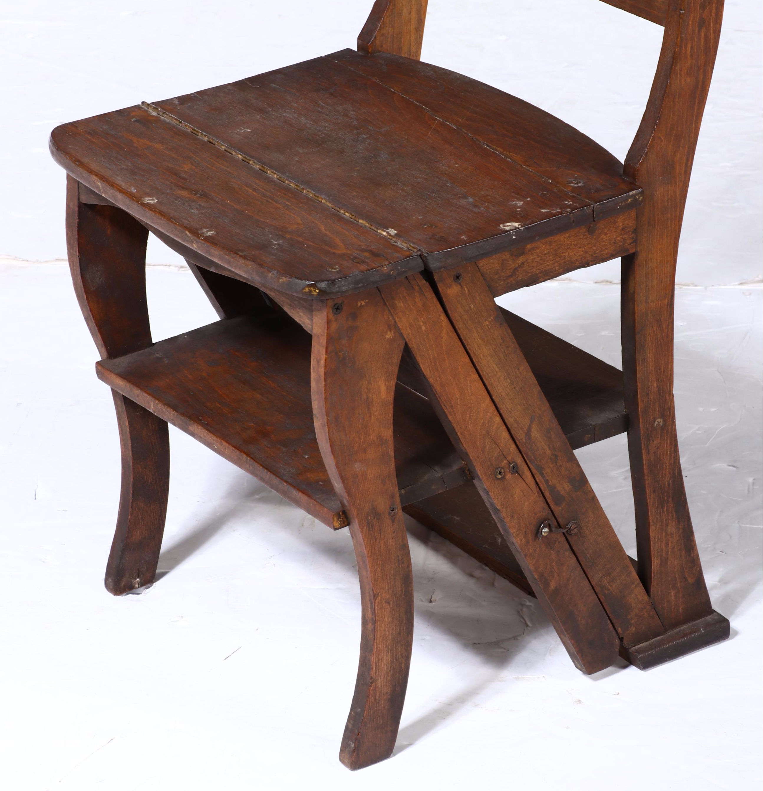 Hardwood Metamorphic Library Chair/Ladder, Early 20th Century