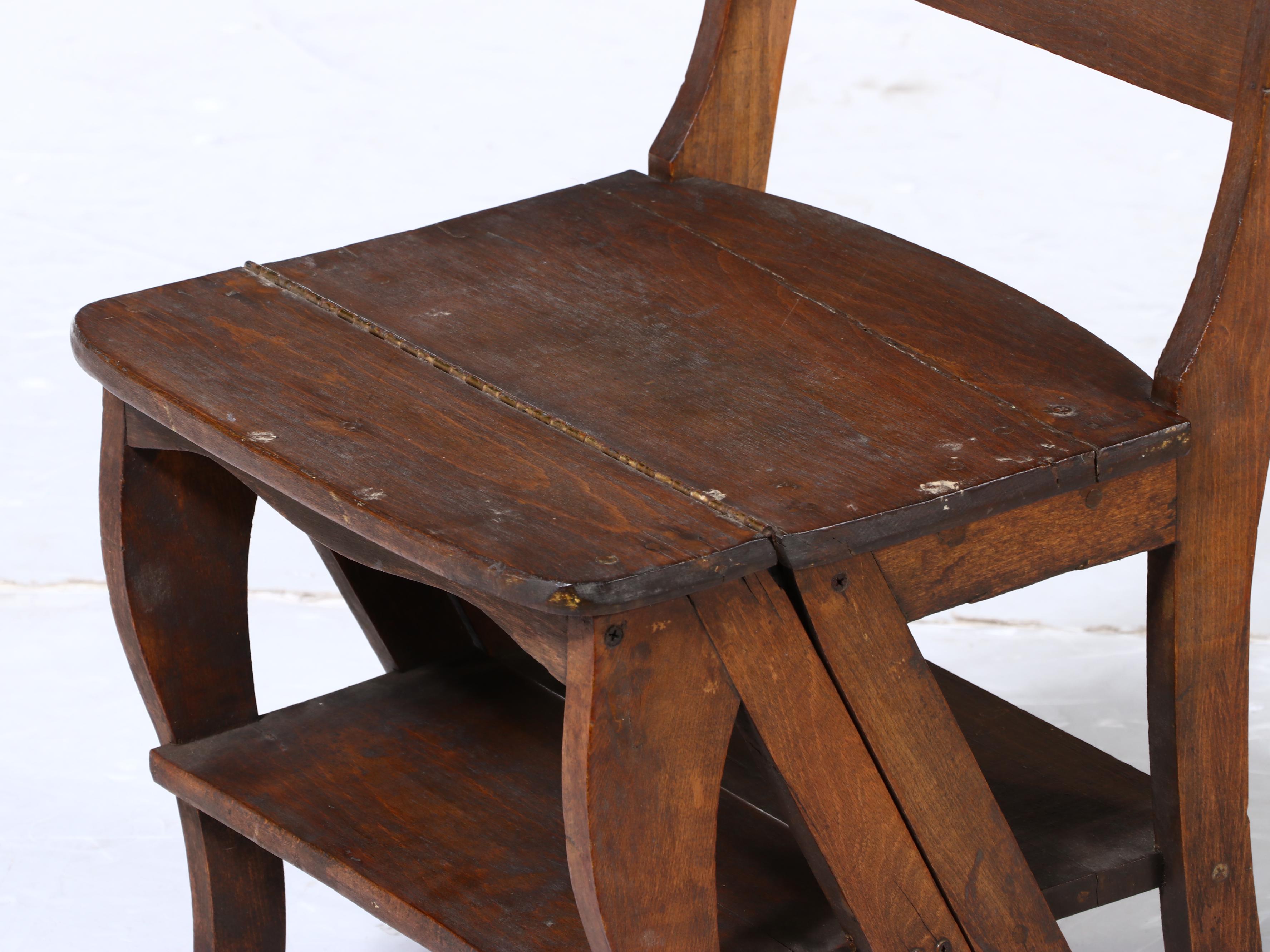 Hardwood Metamorphic Library Chair/Ladder, Early 20th Century