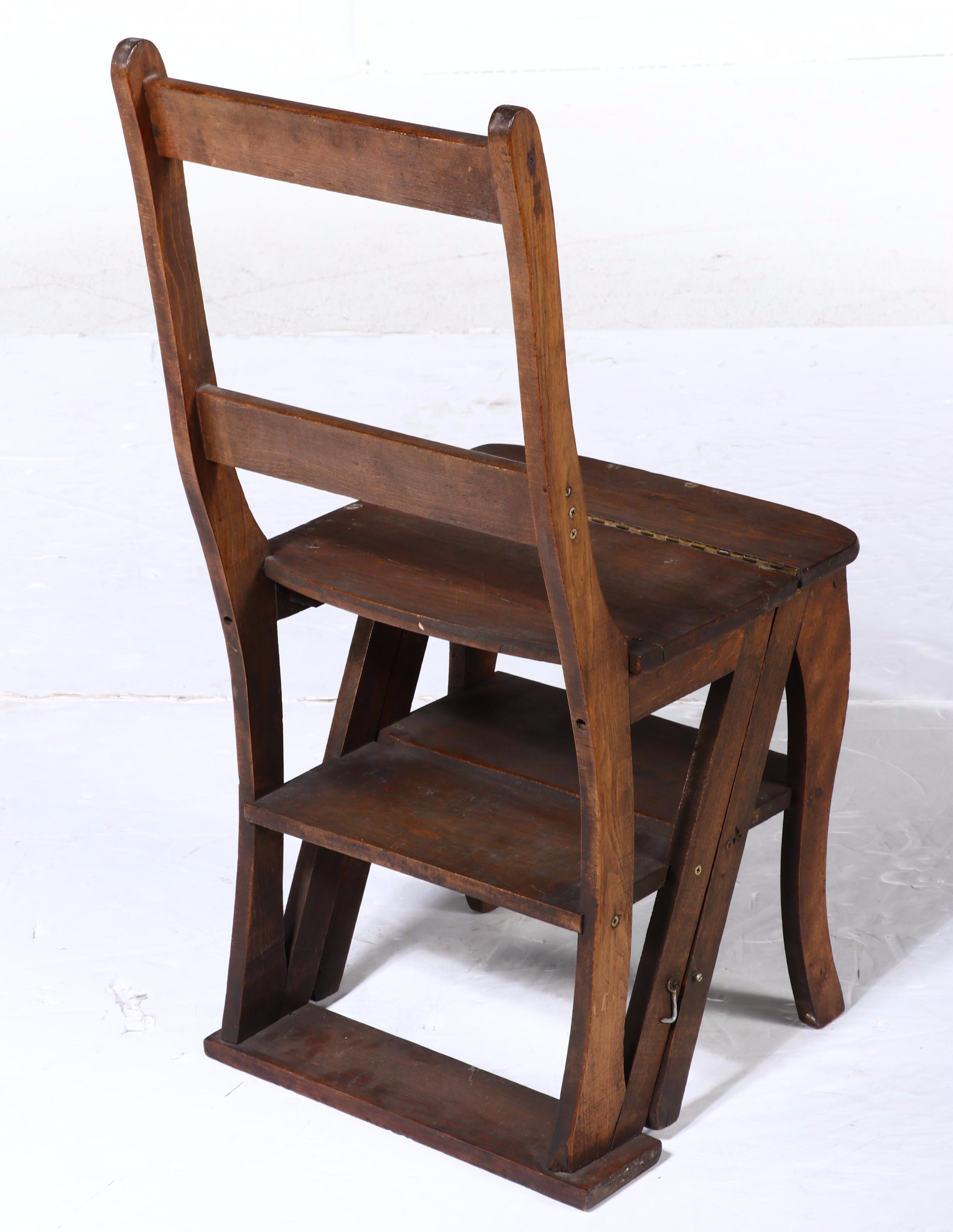 Hardwood Metamorphic Library Chair/Ladder, Early 20th Century