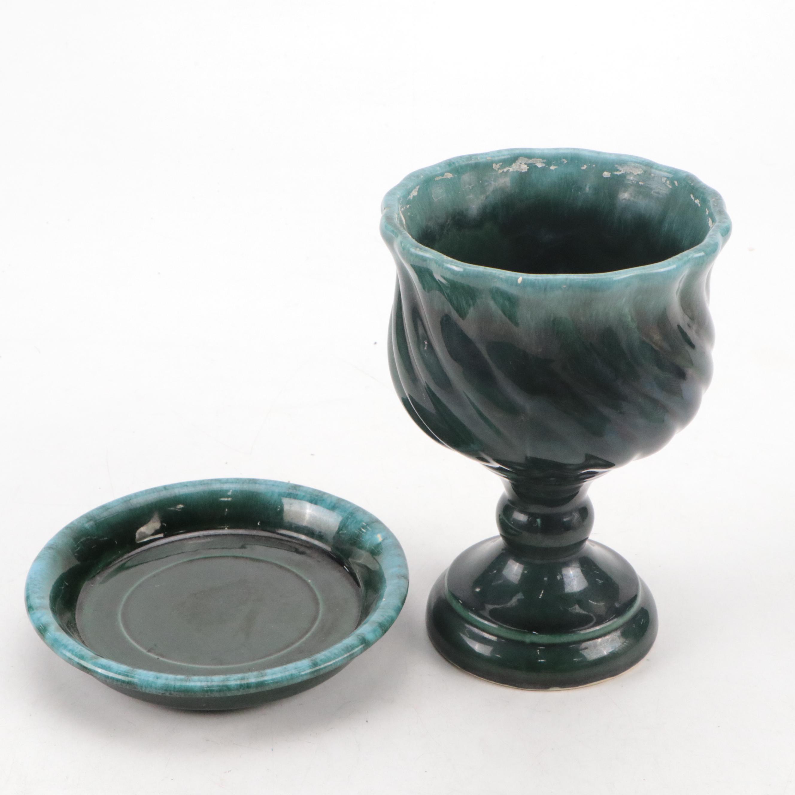 Hull "Green Agate" Ceramic Goblet and Saucer with More Glass and Ceramic Décor