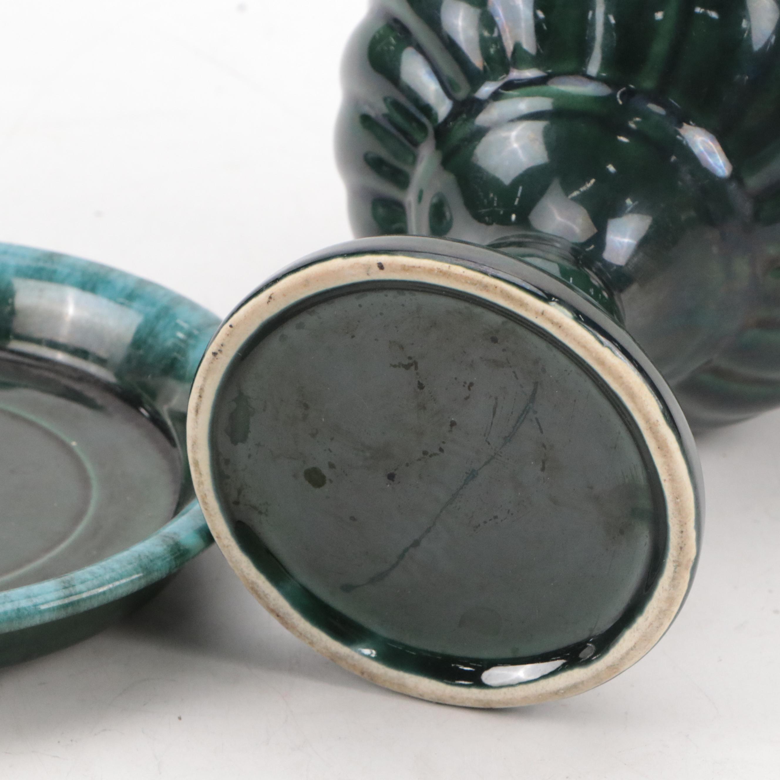 Hull "Green Agate" Ceramic Goblet and Saucer with More Glass and Ceramic Décor