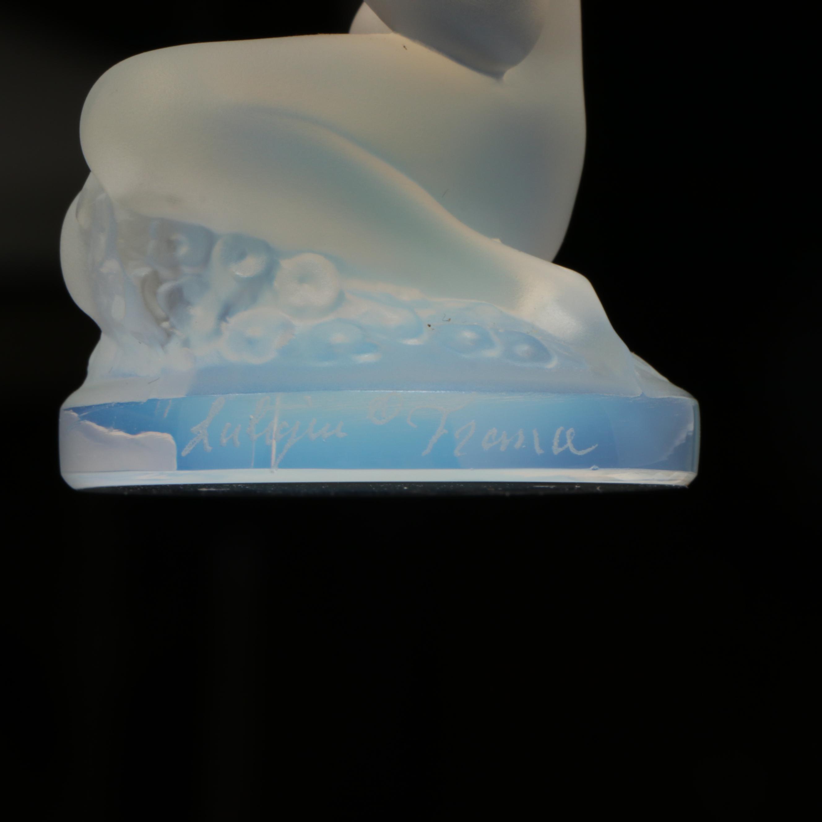 Lalique "Floreal" Opal and "Frog" Light Green Frosted Crystal Paperweights