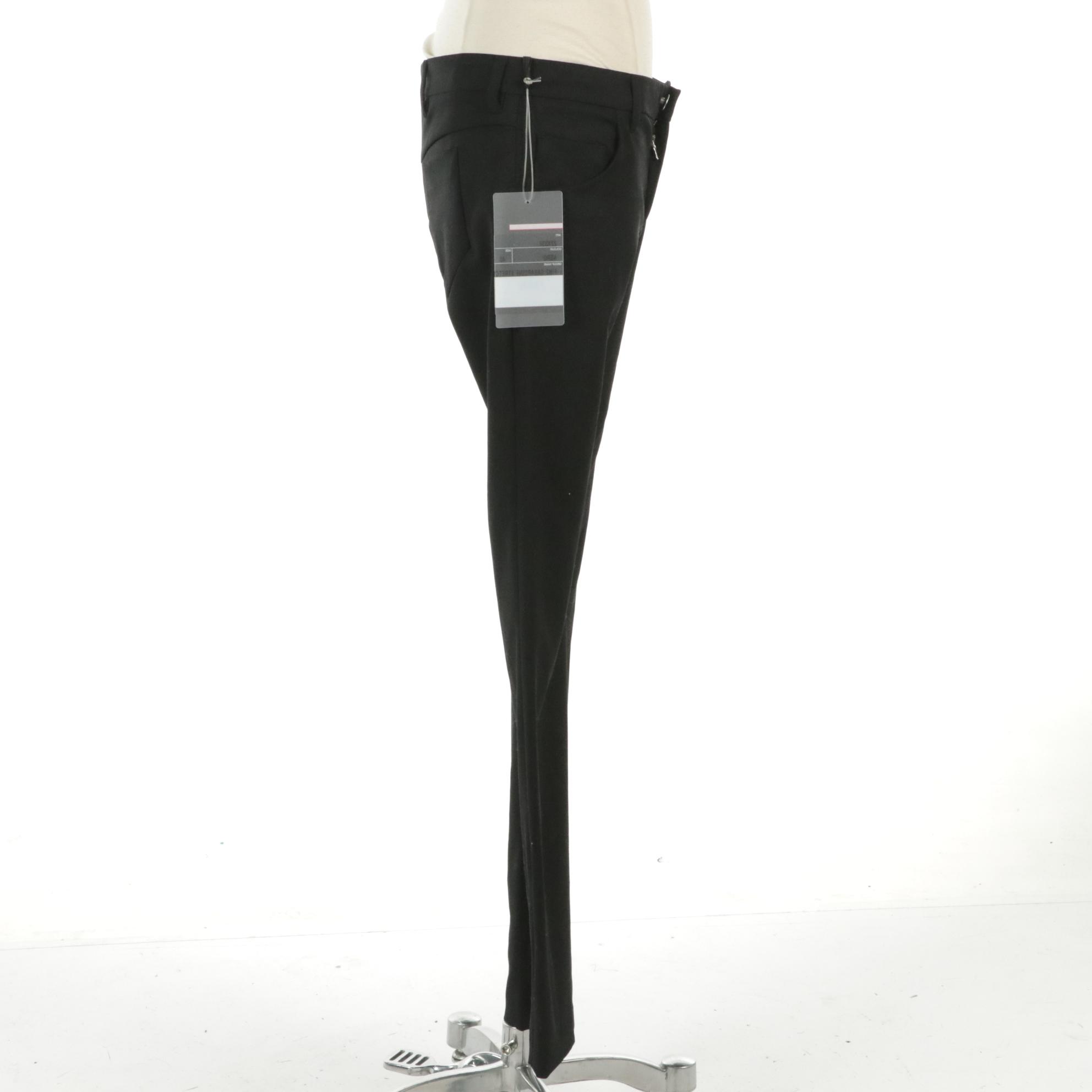 Prada Straight Leg Trousers in Black Wool with Ankle Zipper Accents, With Tag