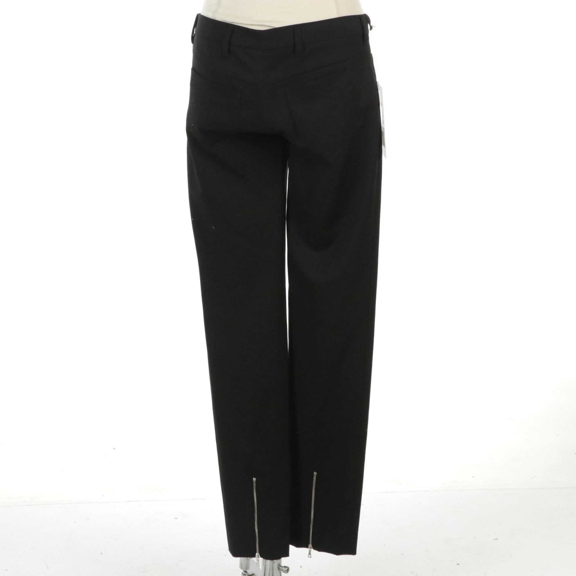 Prada Straight Leg Trousers in Black Wool with Ankle Zipper Accents, With Tag