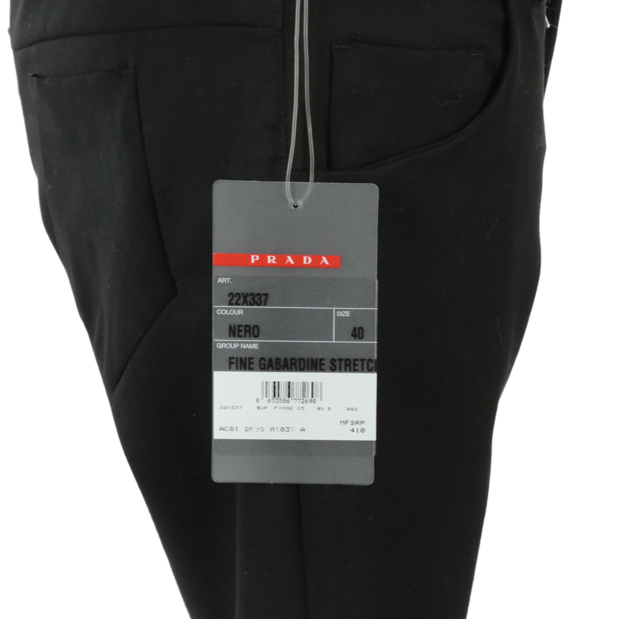 Prada Straight Leg Trousers in Black Wool with Ankle Zipper Accents, With Tag
