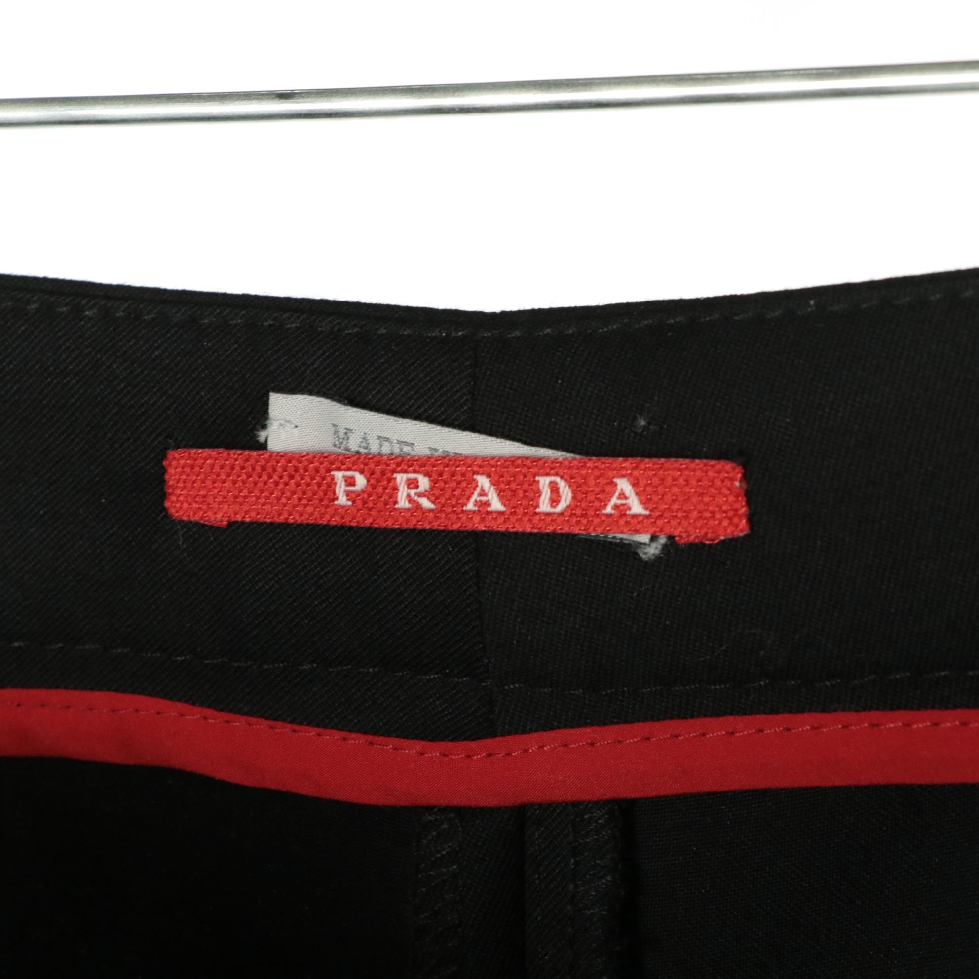 Prada Straight Leg Trousers in Black Wool with Ankle Zipper Accents, With Tag