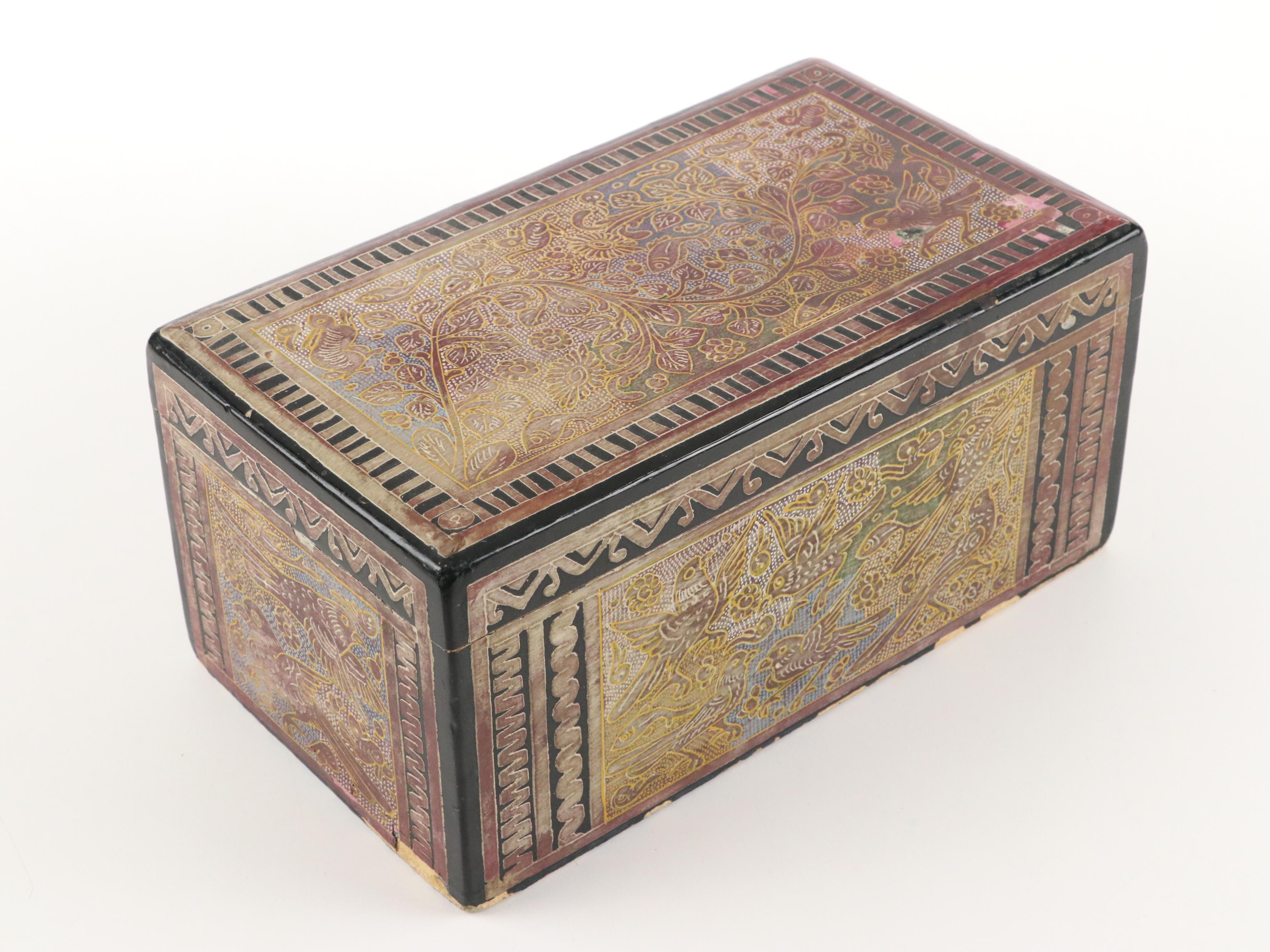 Carved and Painted Wooden Boxes with Steer and Boston Terrier Figurines