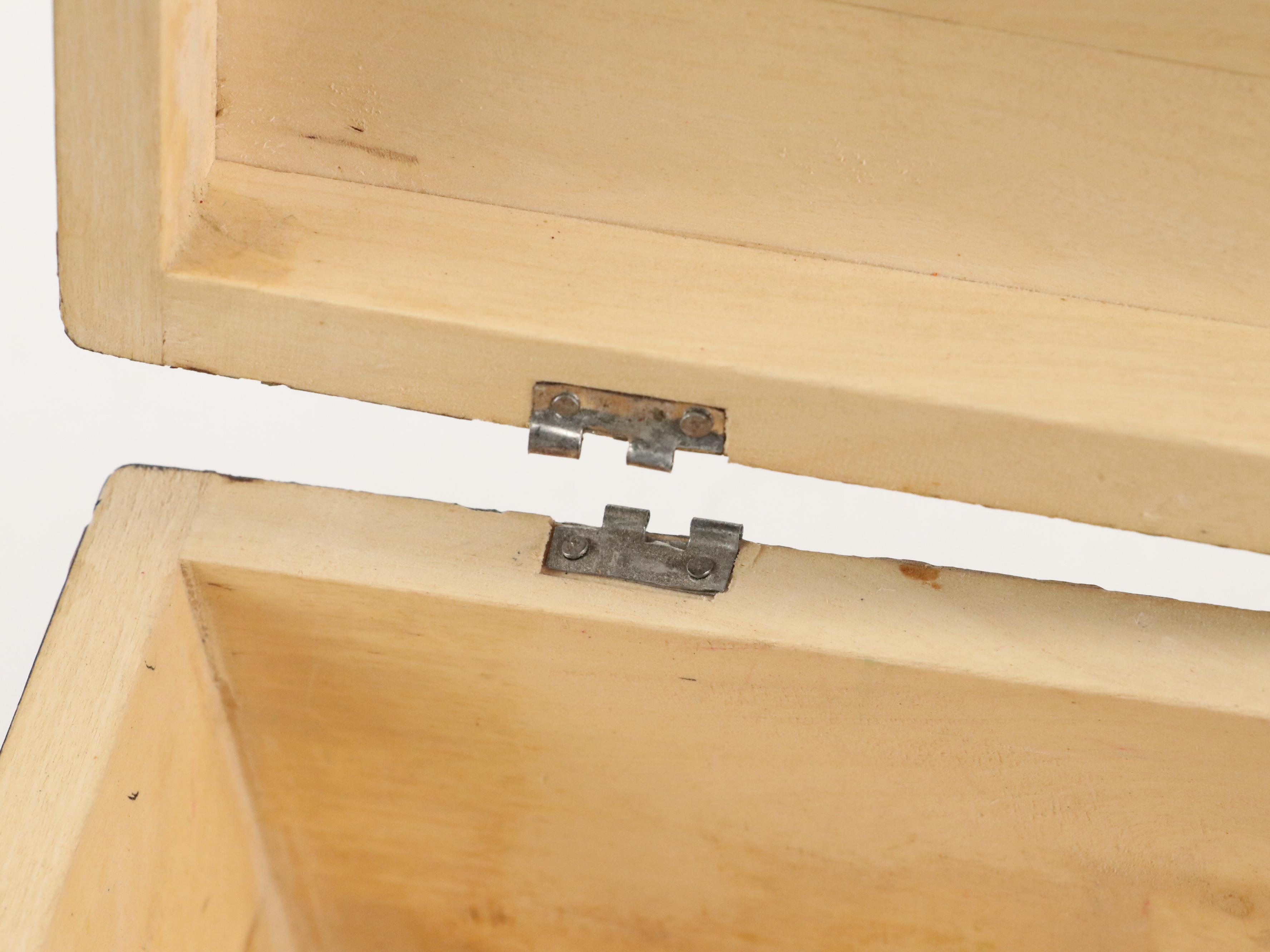 Carved and Painted Wooden Boxes with Steer and Boston Terrier Figurines