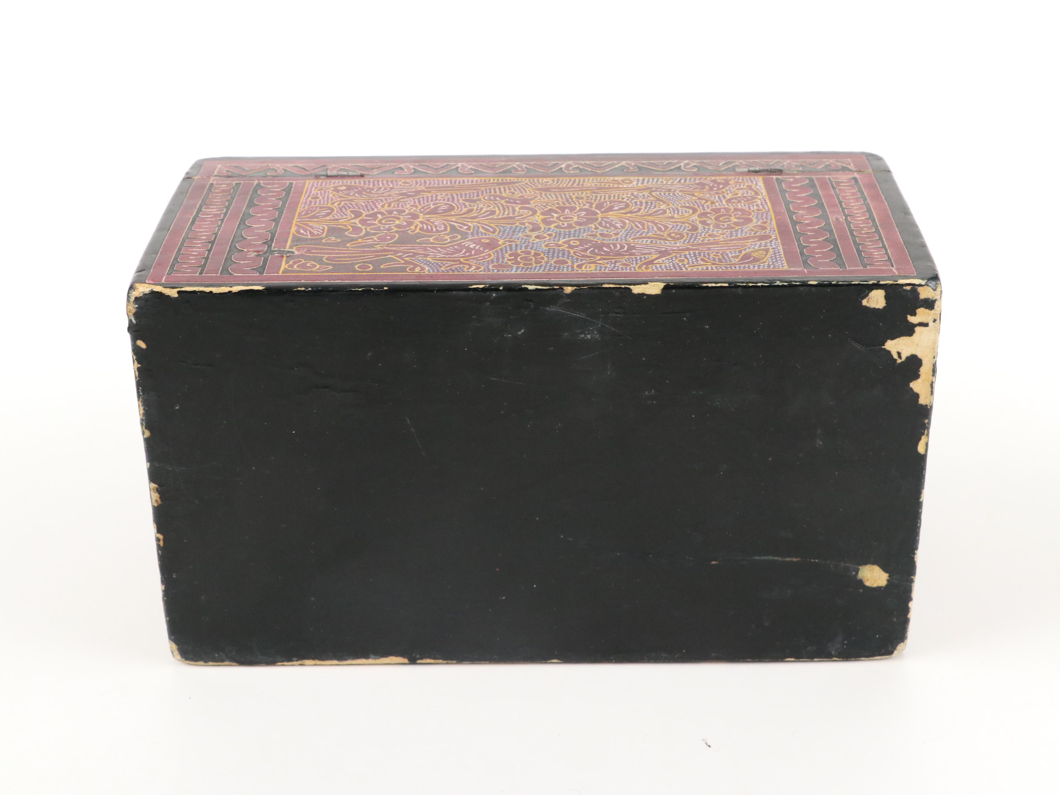 Carved and Painted Wooden Boxes with Steer and Boston Terrier Figurines