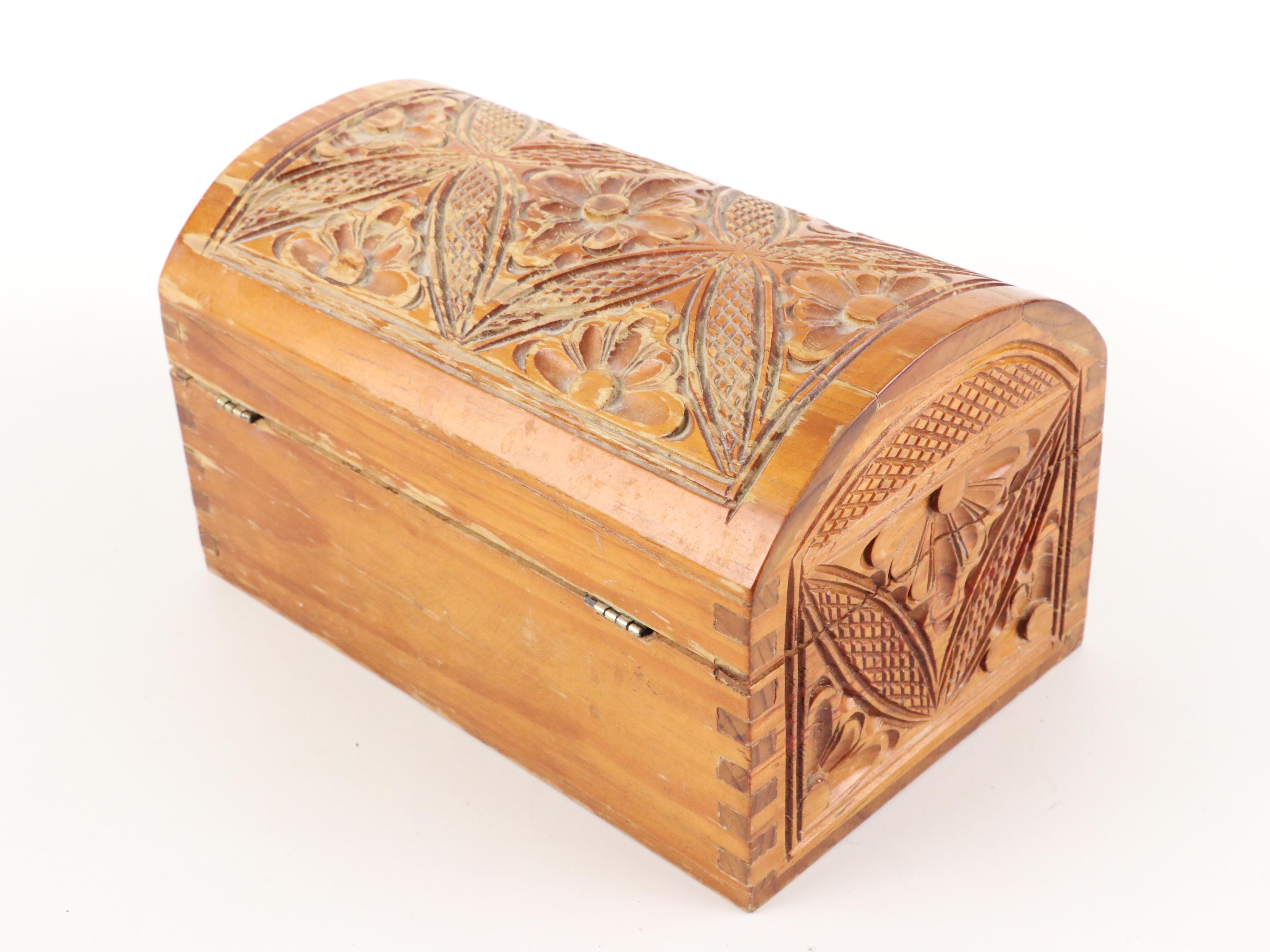 Carved and Painted Wooden Boxes with Steer and Boston Terrier Figurines