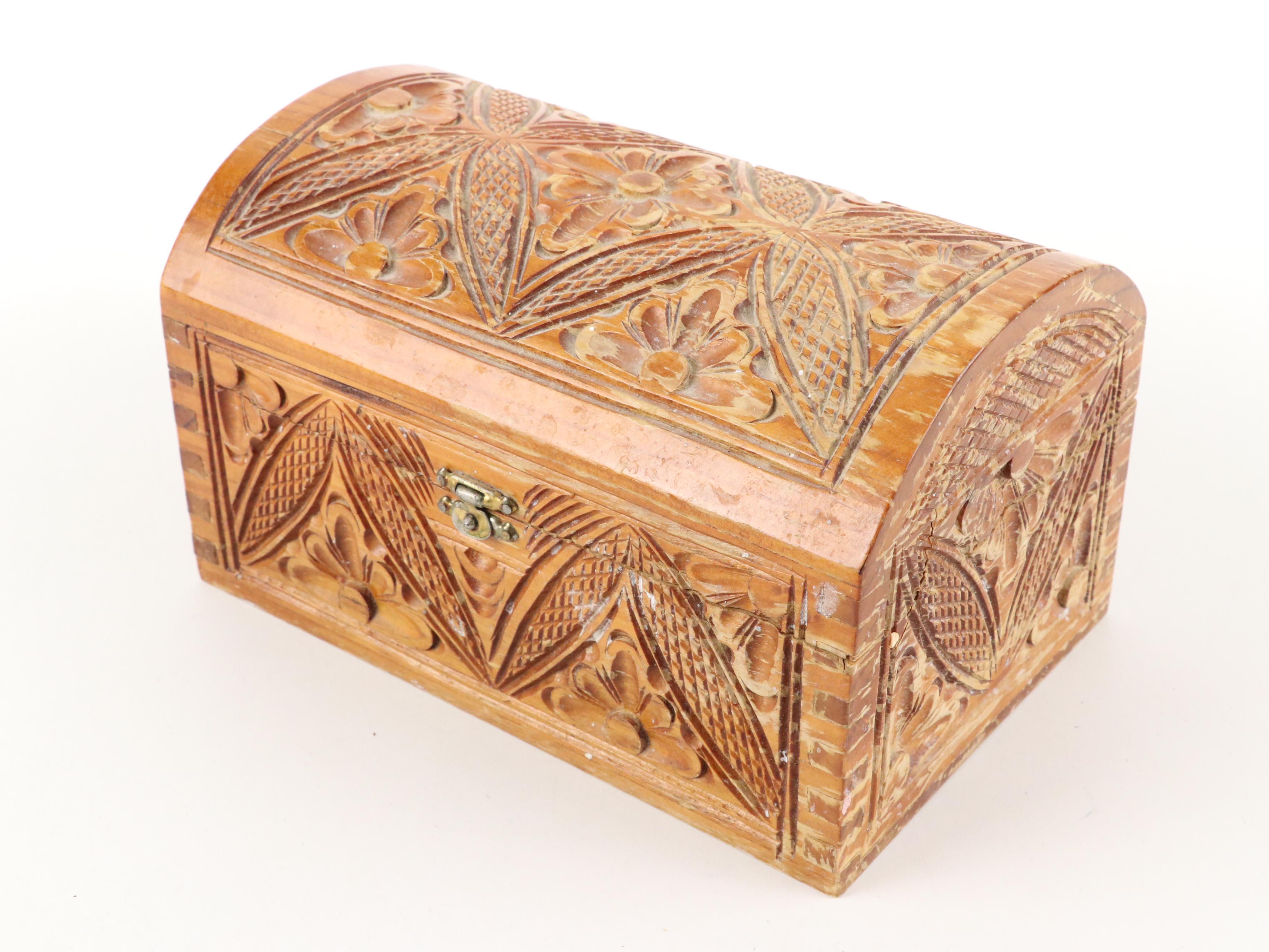 Carved and Painted Wooden Boxes with Steer and Boston Terrier Figurines