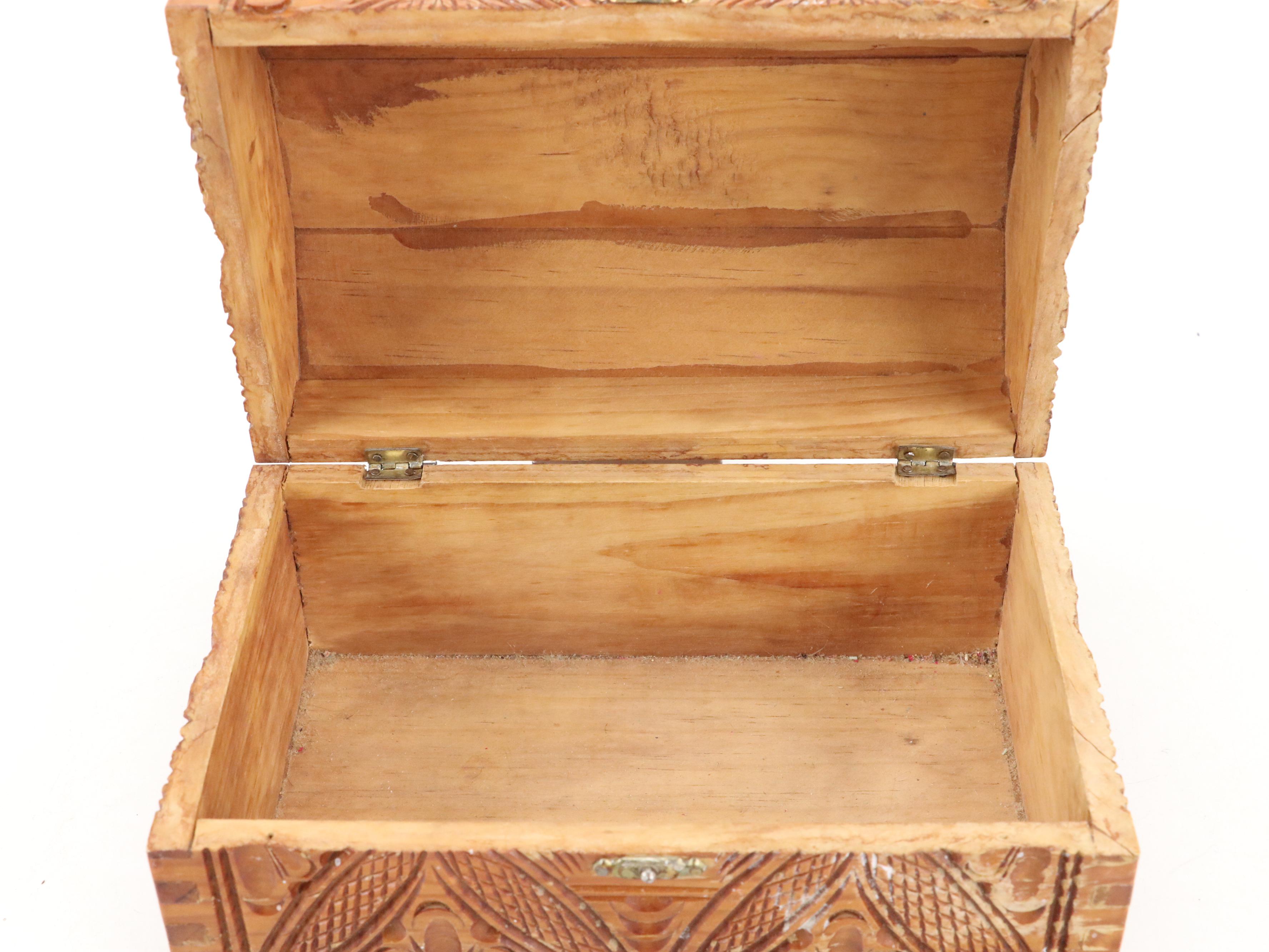 Carved and Painted Wooden Boxes with Steer and Boston Terrier Figurines