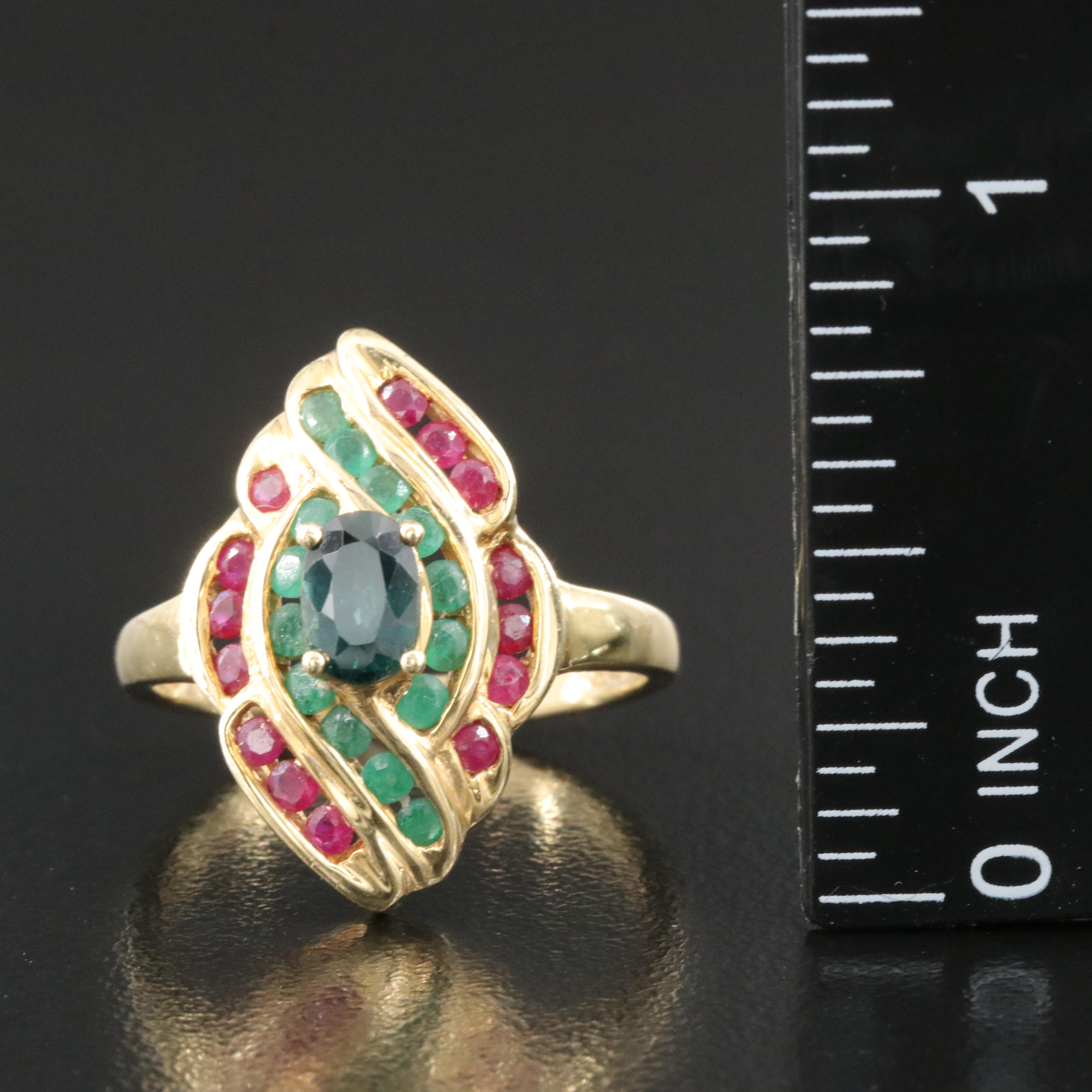 14K Sapphire, Ruby and Emerald Ring