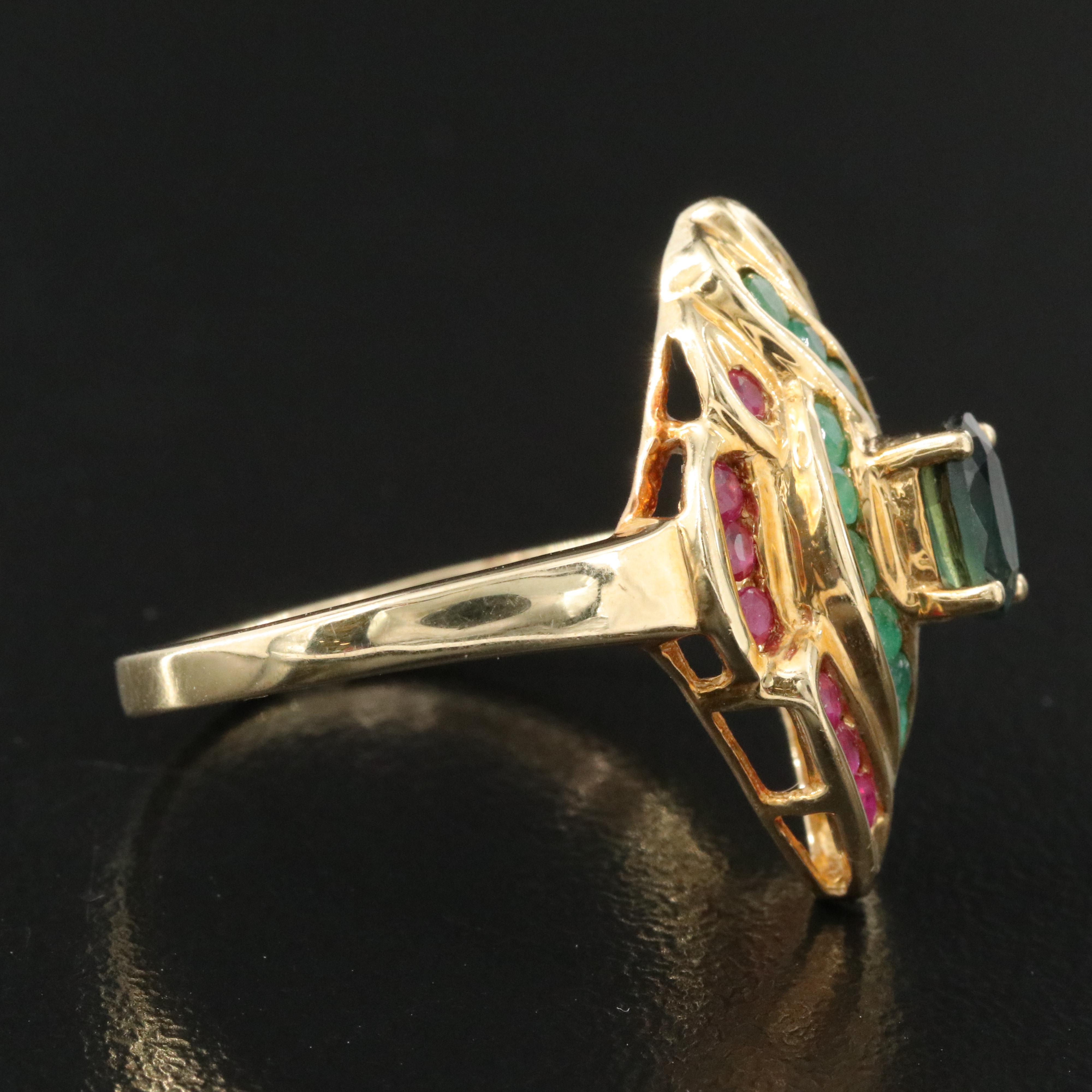 14K Sapphire, Ruby and Emerald Ring