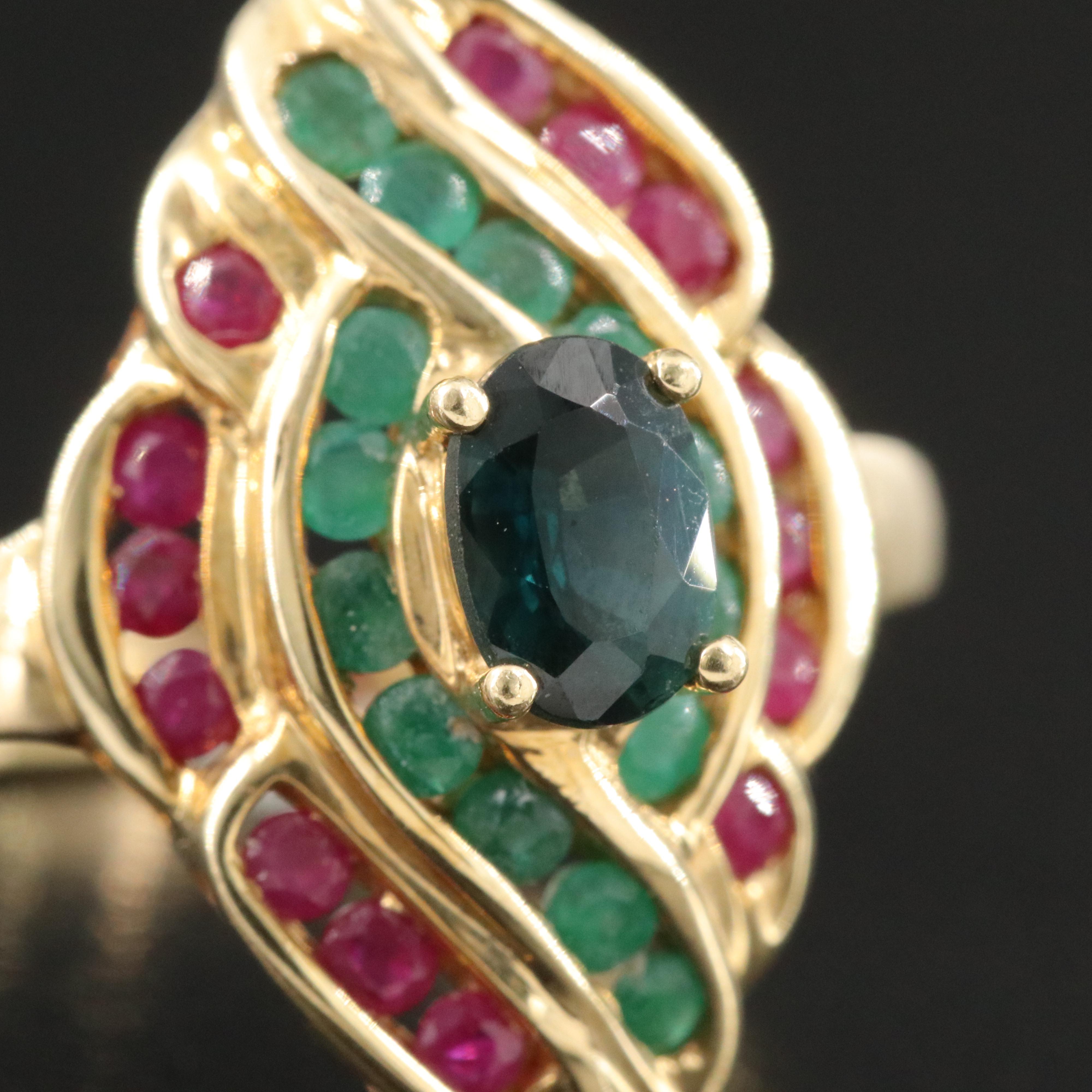 14K Sapphire, Ruby and Emerald Ring