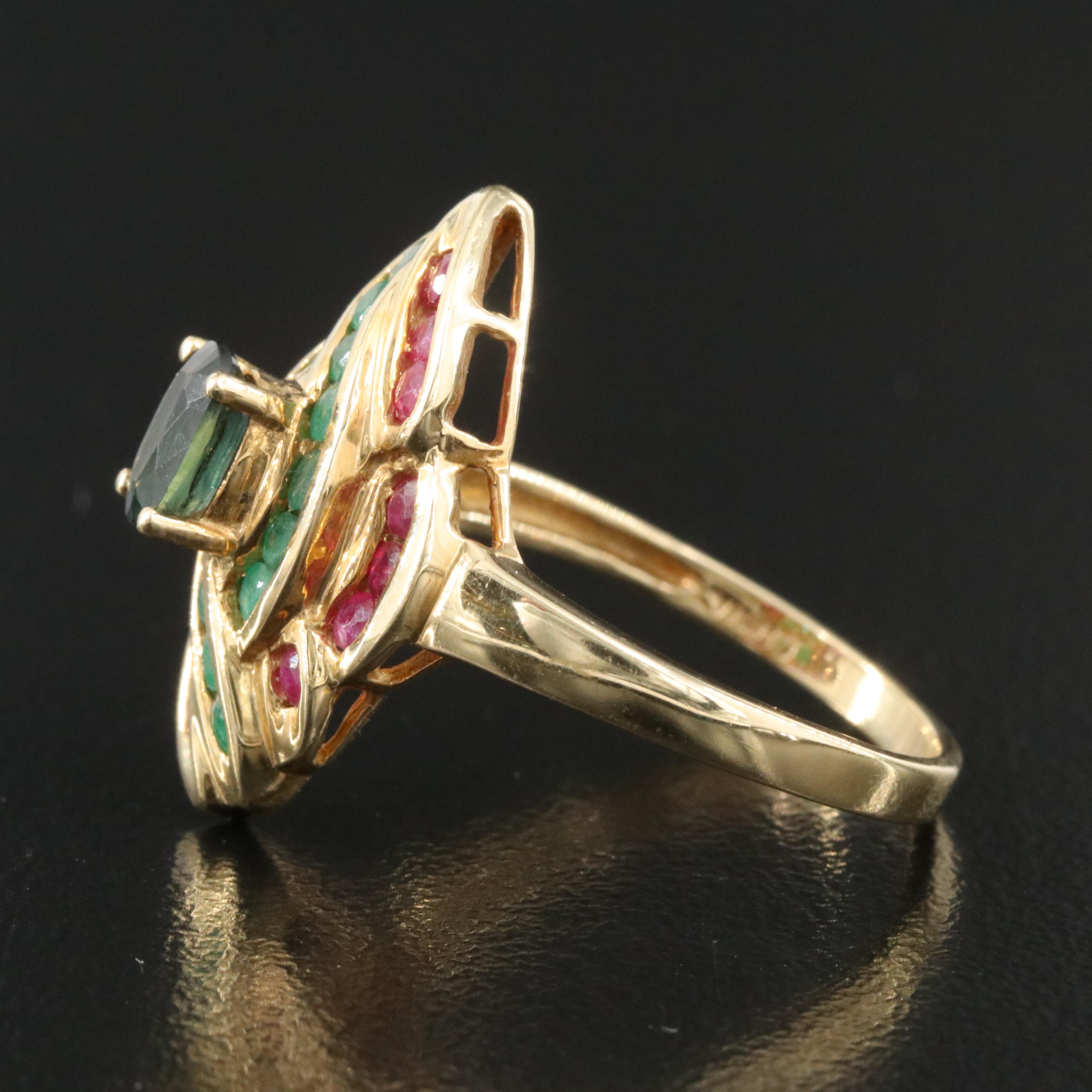 14K Sapphire, Ruby and Emerald Ring