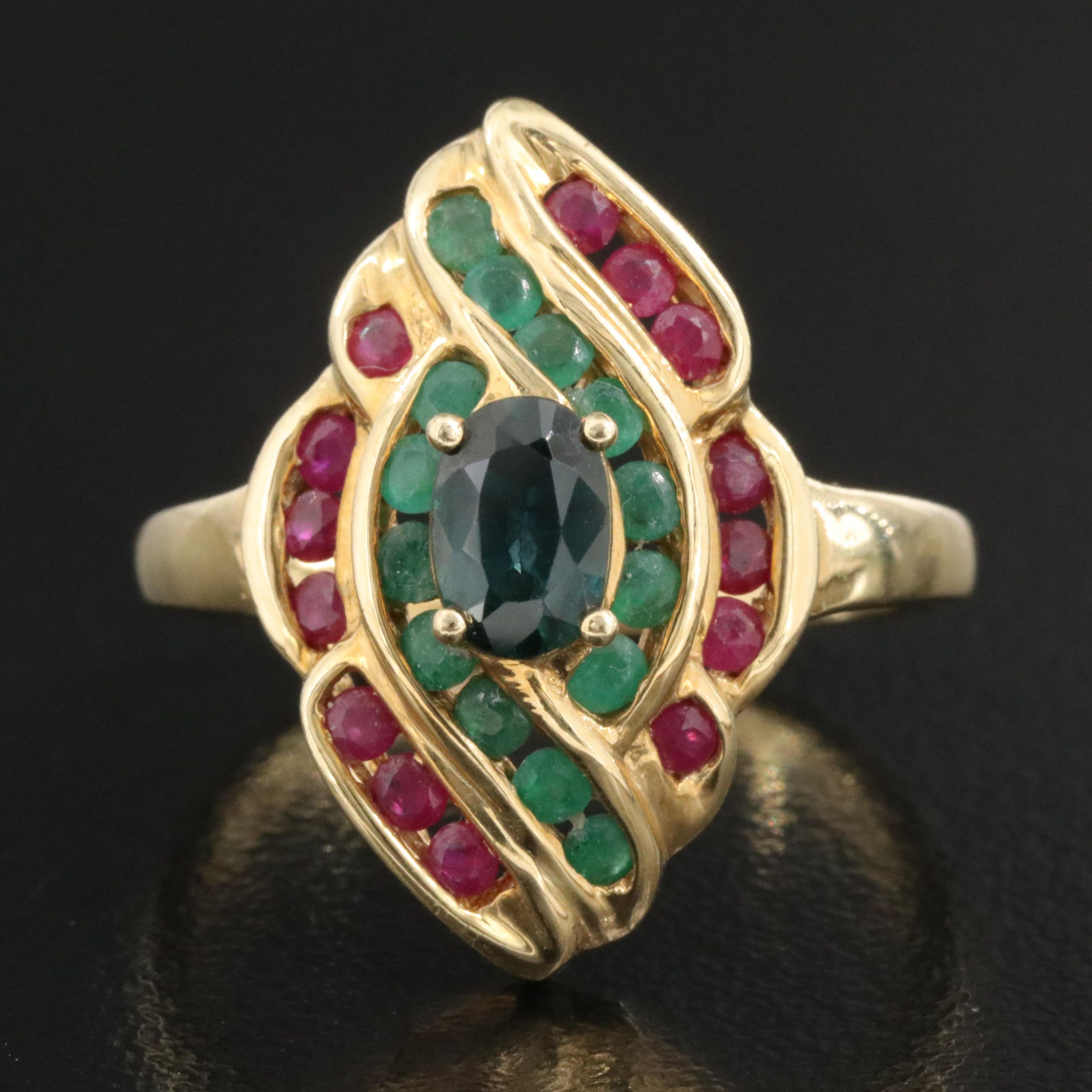 14K Sapphire, Ruby and Emerald Ring