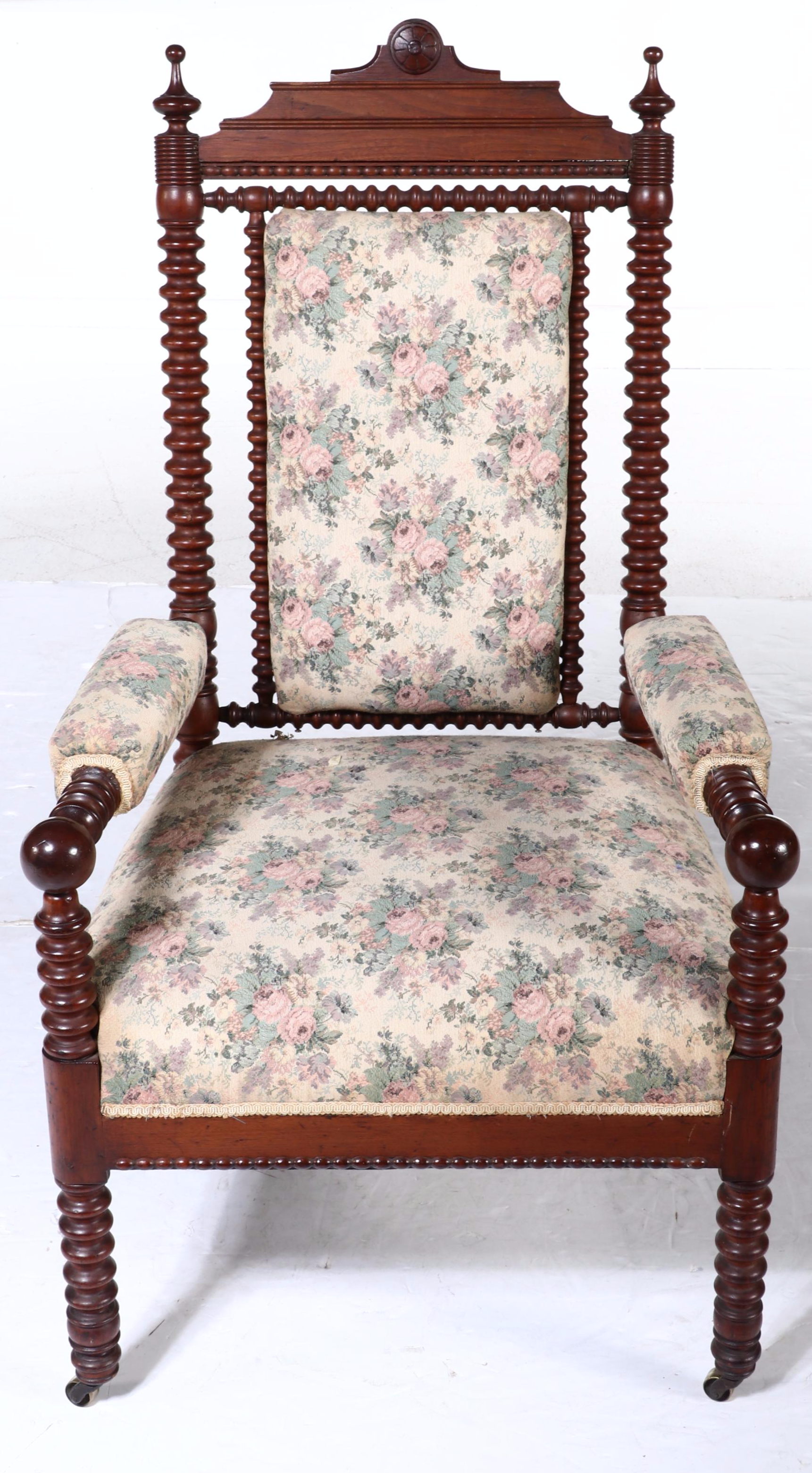 Victorian Gothic Revival Ring-Turned Walnut Armchair, Mid to Late 19th Century