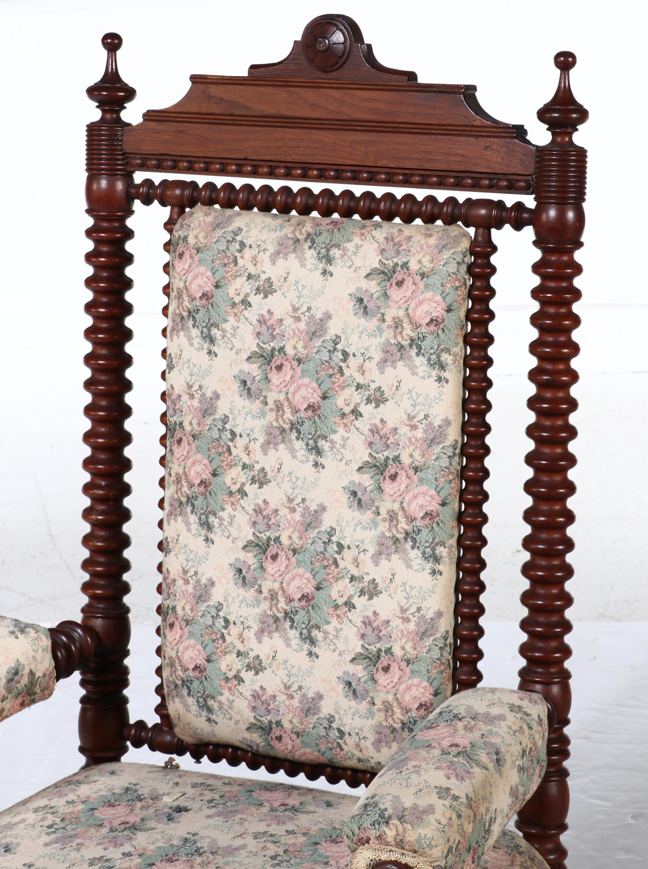 Victorian Gothic Revival Ring-Turned Walnut Armchair, Mid to Late 19th Century