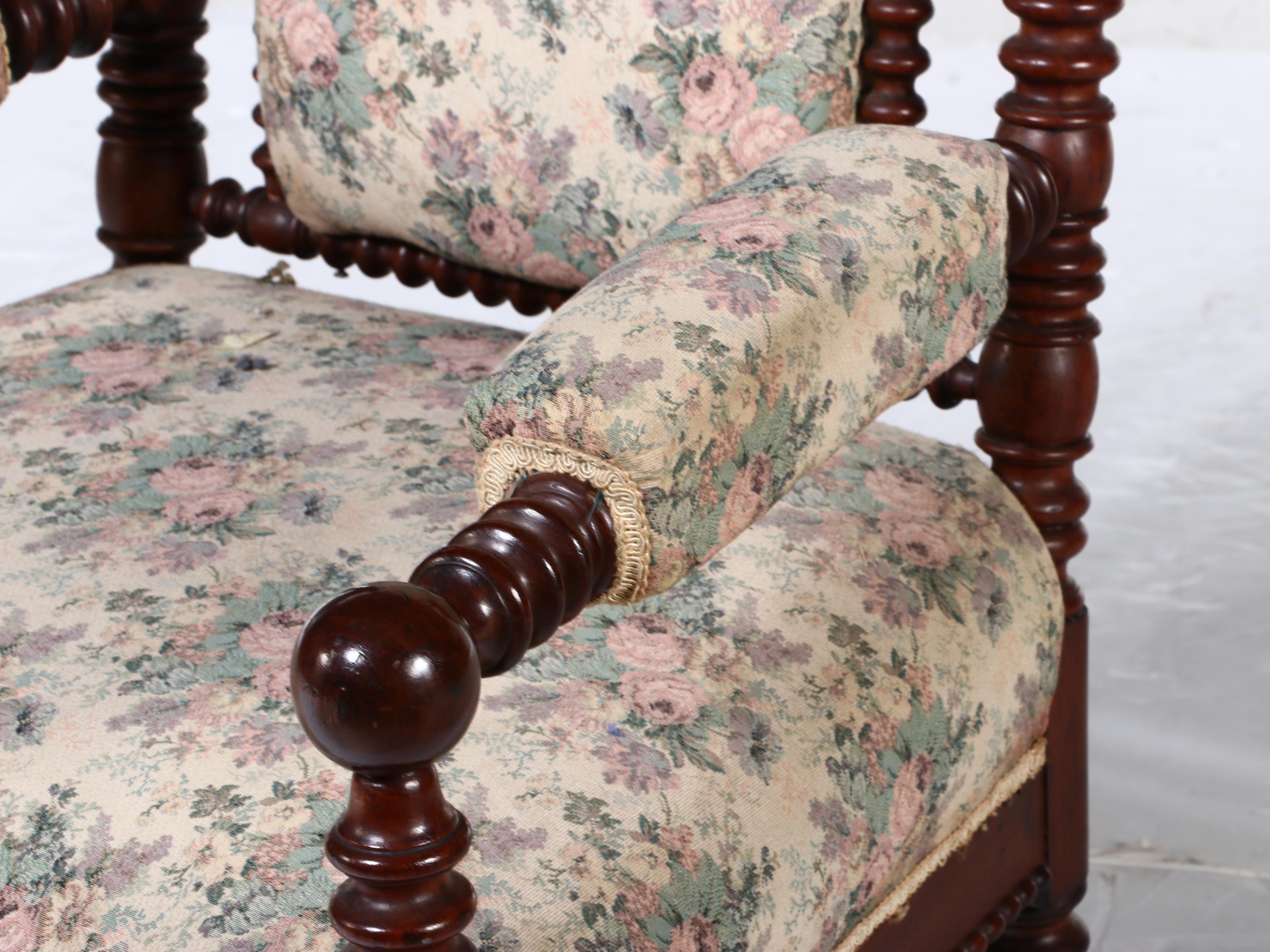 Victorian Gothic Revival Ring-Turned Walnut Armchair, Mid to Late 19th Century