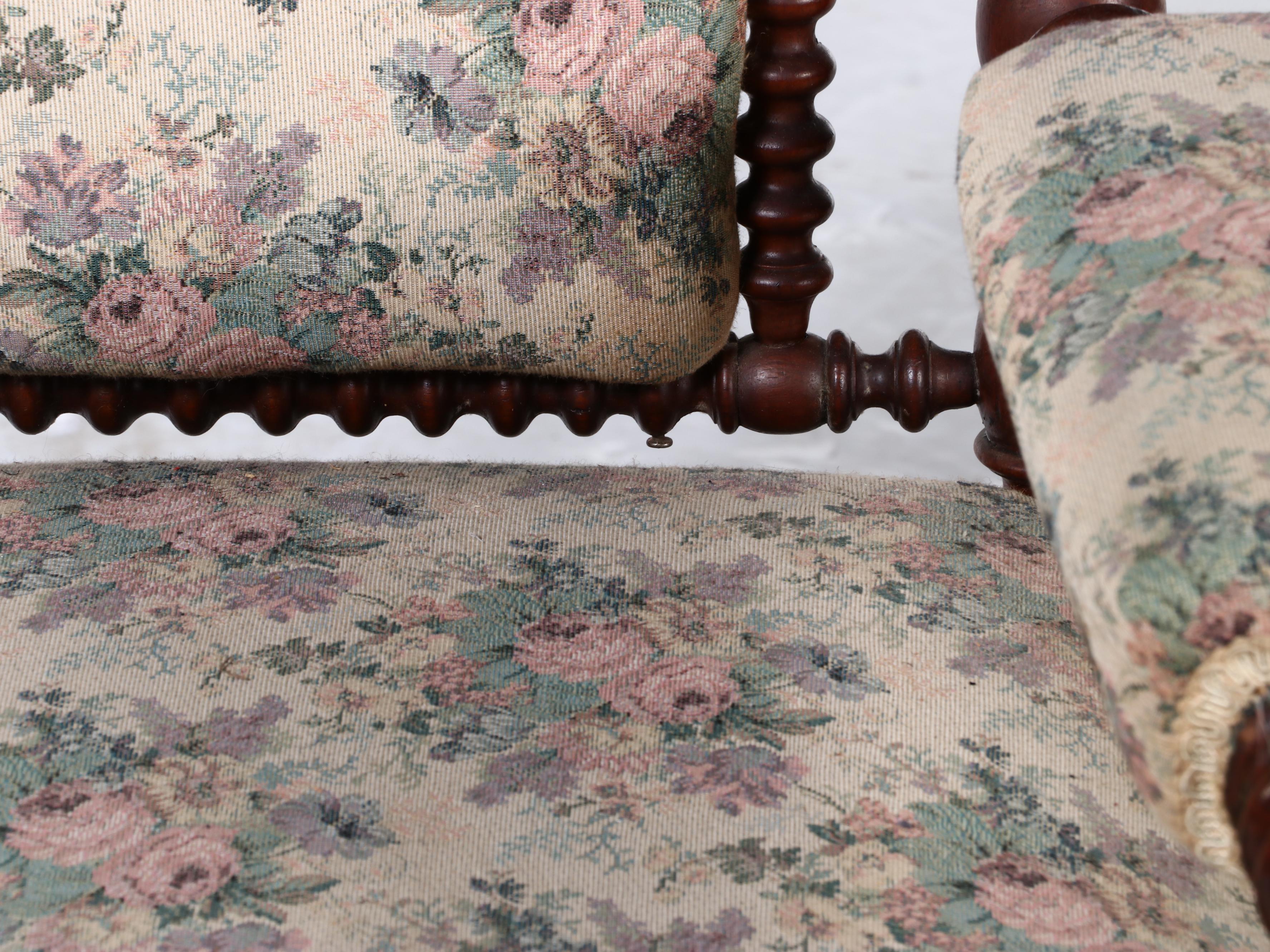 Victorian Gothic Revival Ring-Turned Walnut Armchair, Mid to Late 19th Century