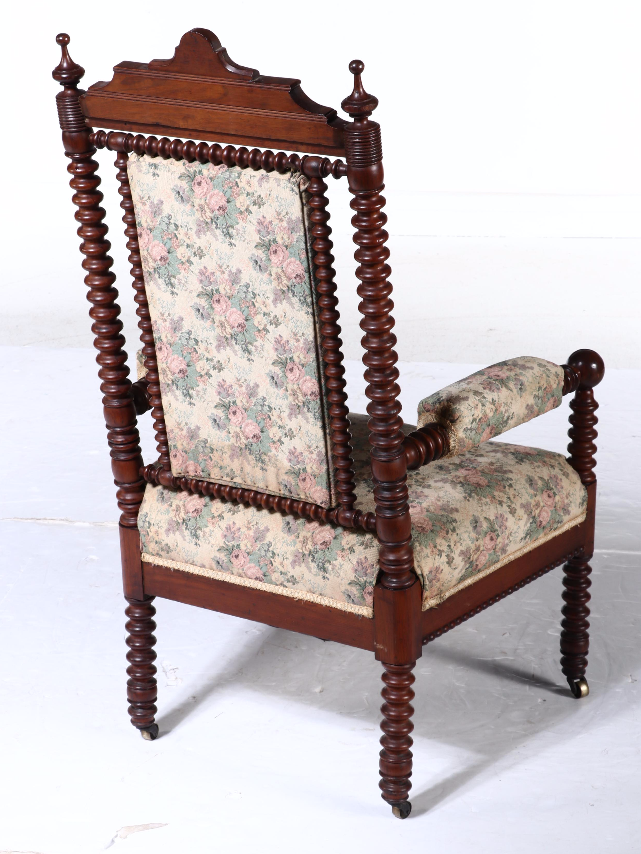 Victorian Gothic Revival Ring-Turned Walnut Armchair, Mid to Late 19th Century