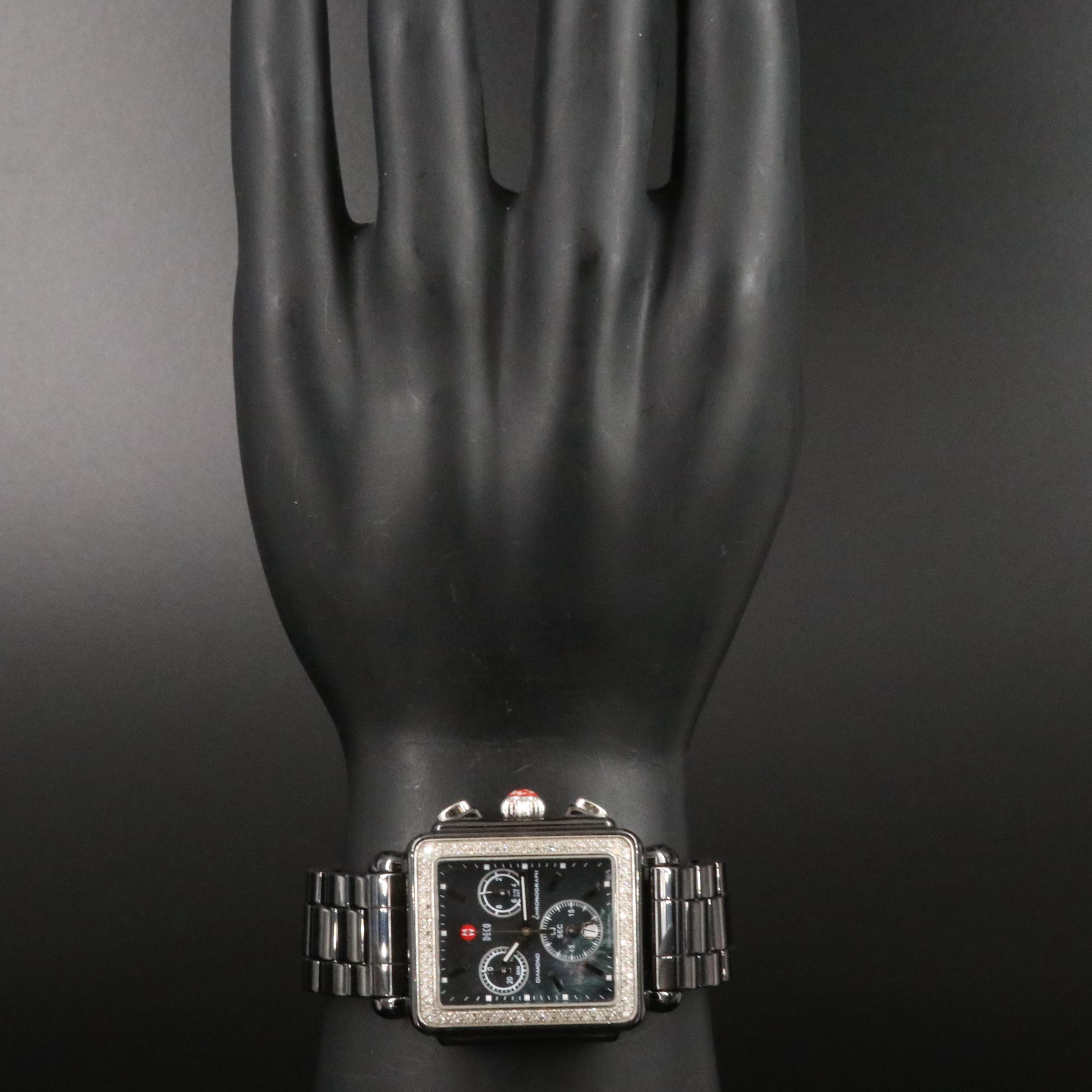 Michele Black Mother-of-Pearl Dial Diamond Chronograph Quartz Watch