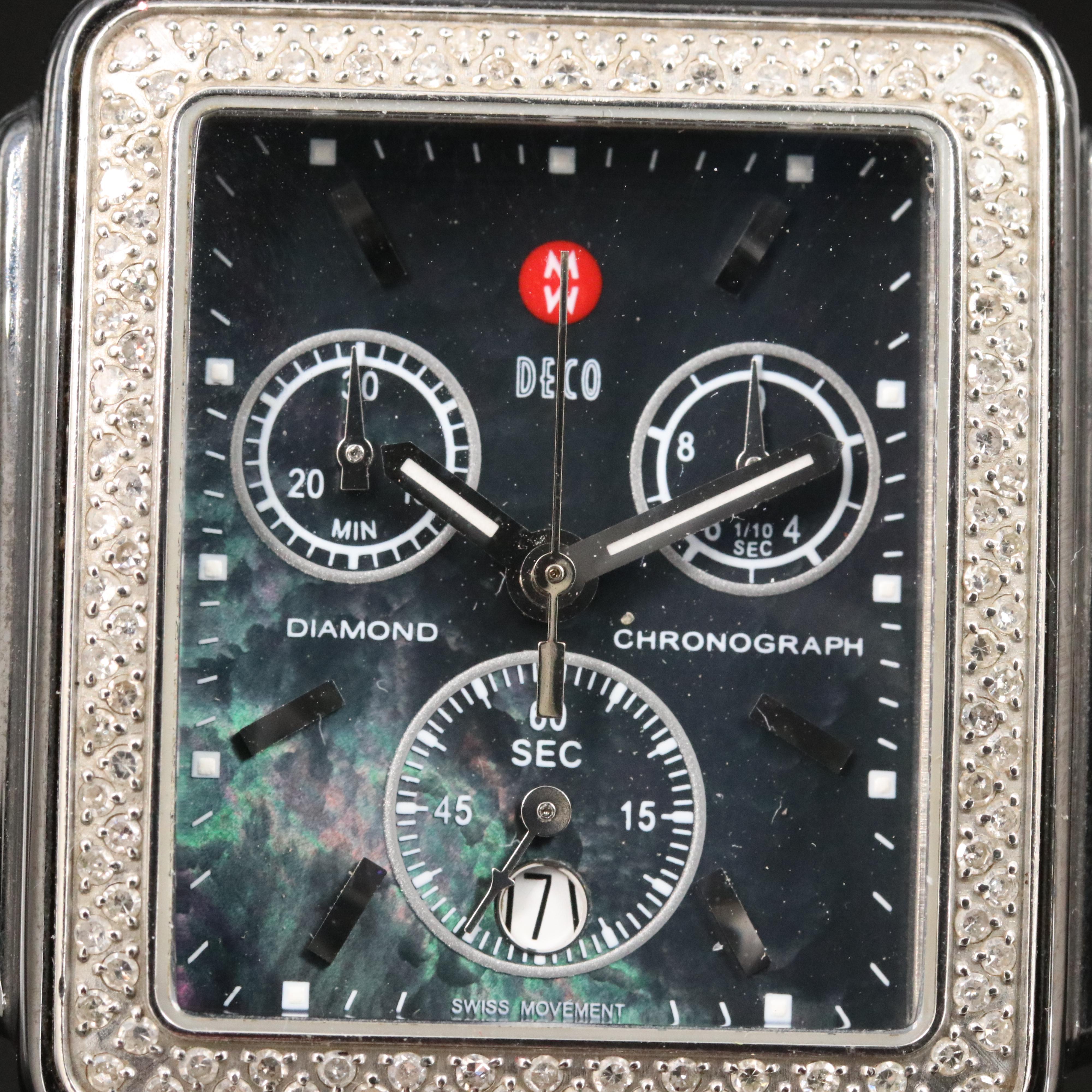 Michele Black Mother-of-Pearl Dial Diamond Chronograph Quartz Watch