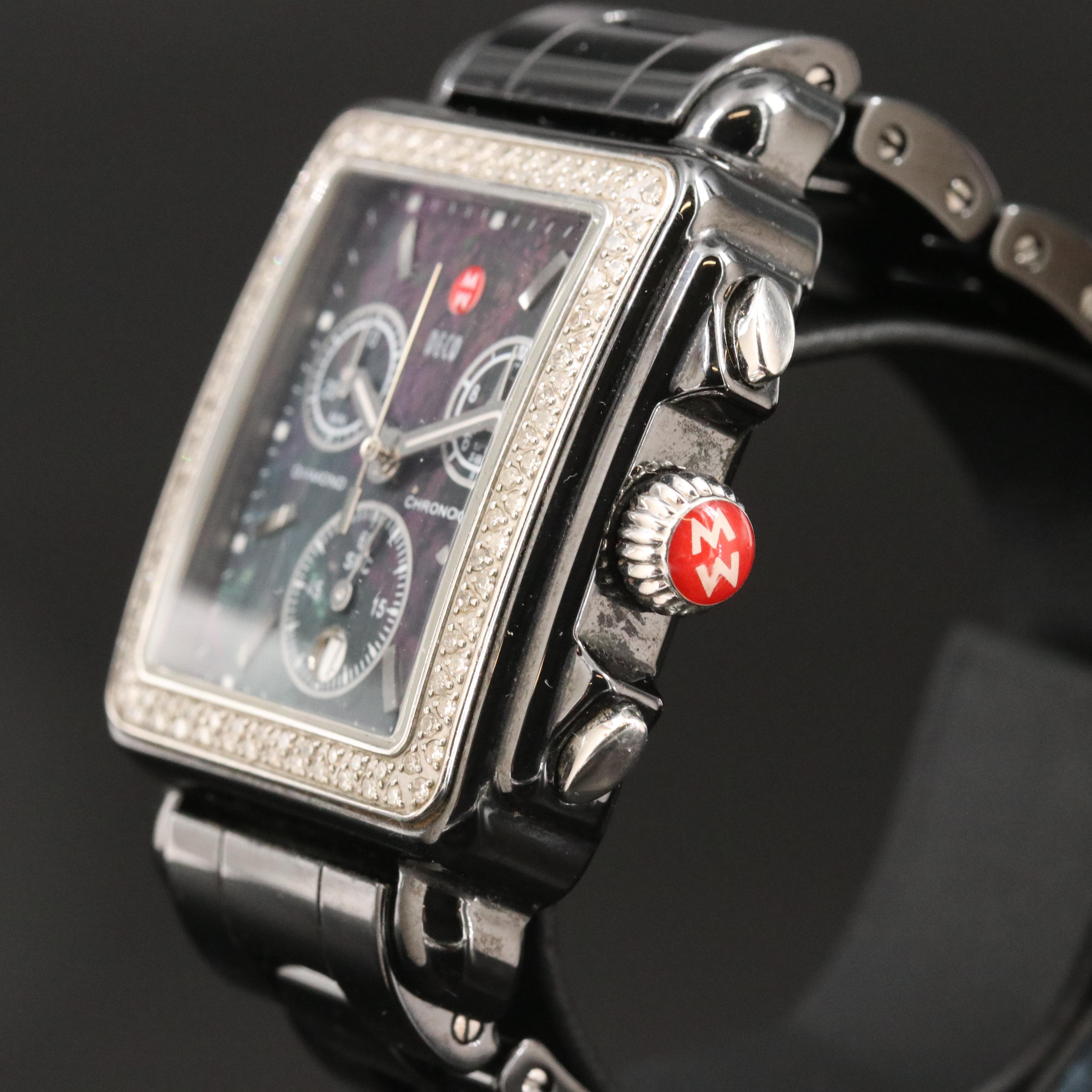 Michele Black Mother-of-Pearl Dial Diamond Chronograph Quartz Watch