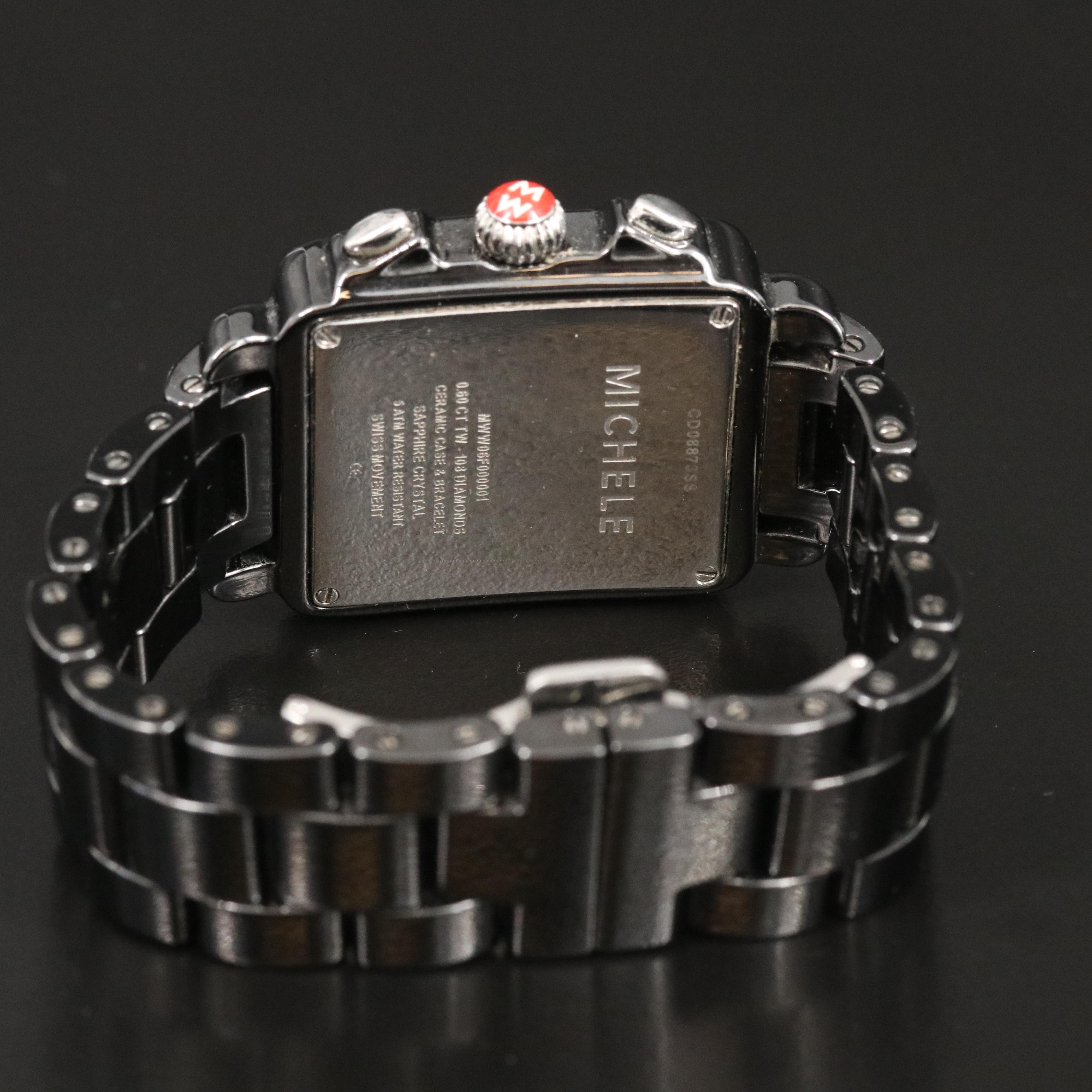 Michele Black Mother-of-Pearl Dial Diamond Chronograph Quartz Watch