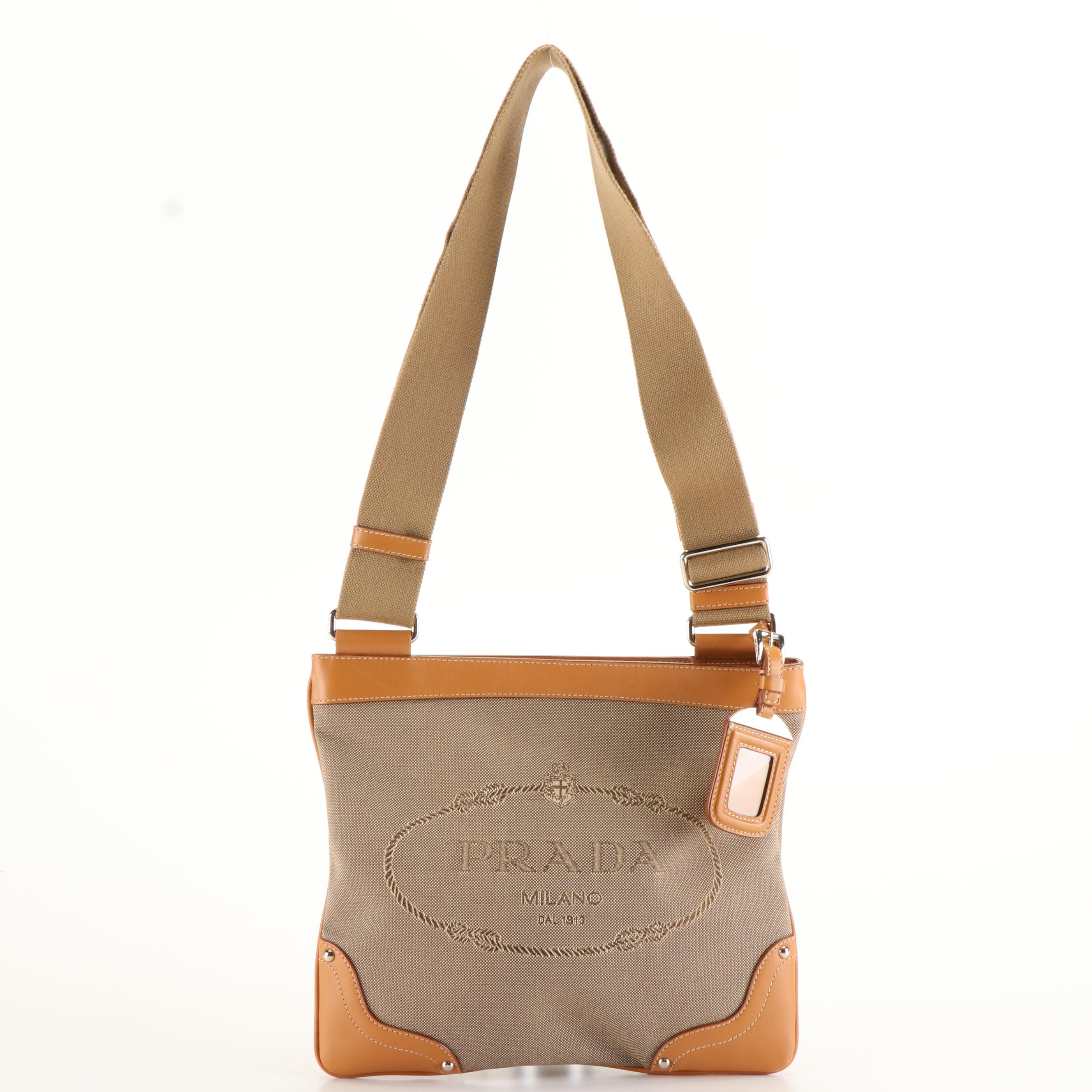 Prada Canapa Logo Crossbody Bag in Canvas and Leather