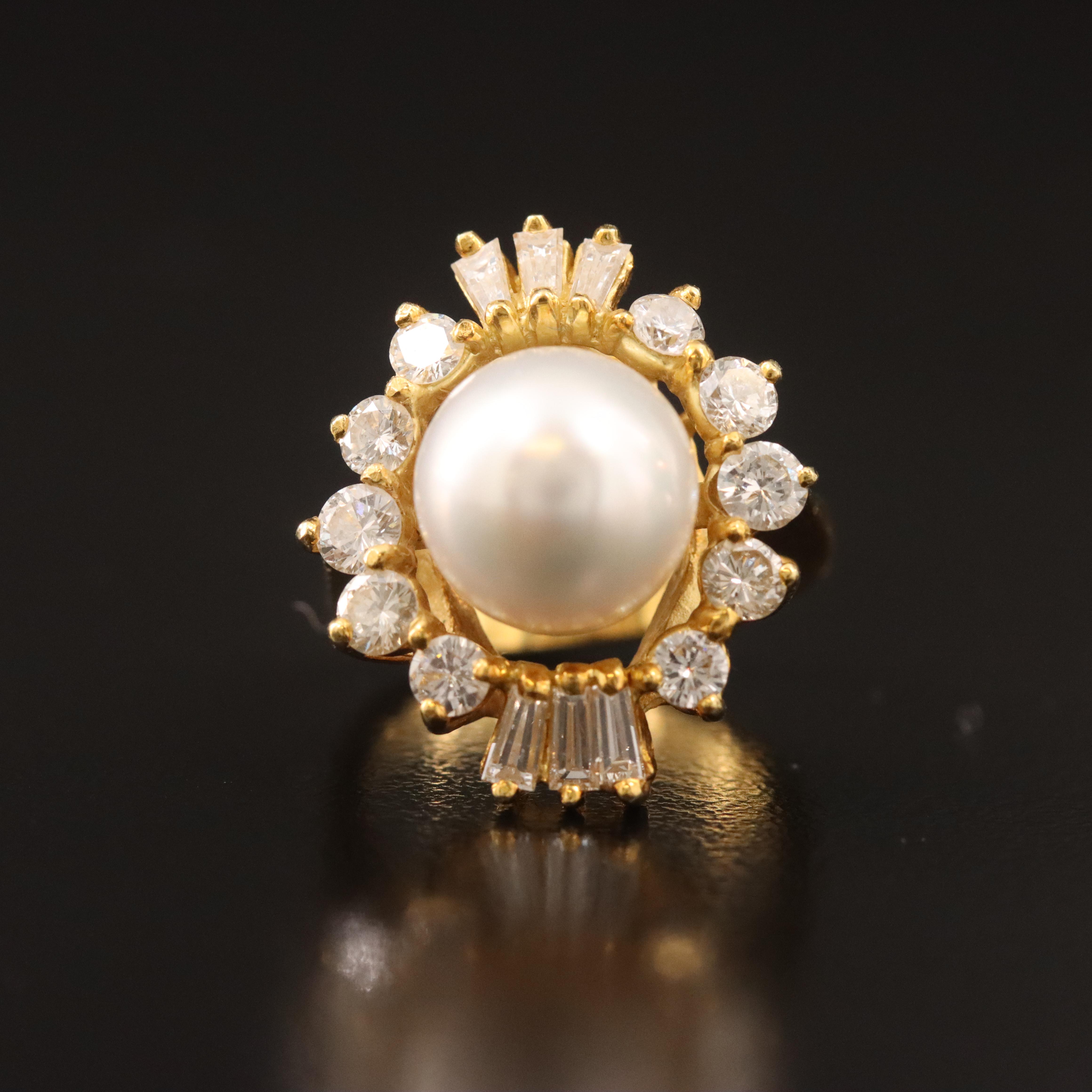 14K 10.25 MM Pearl and 1.60 CTW Diamond Ring