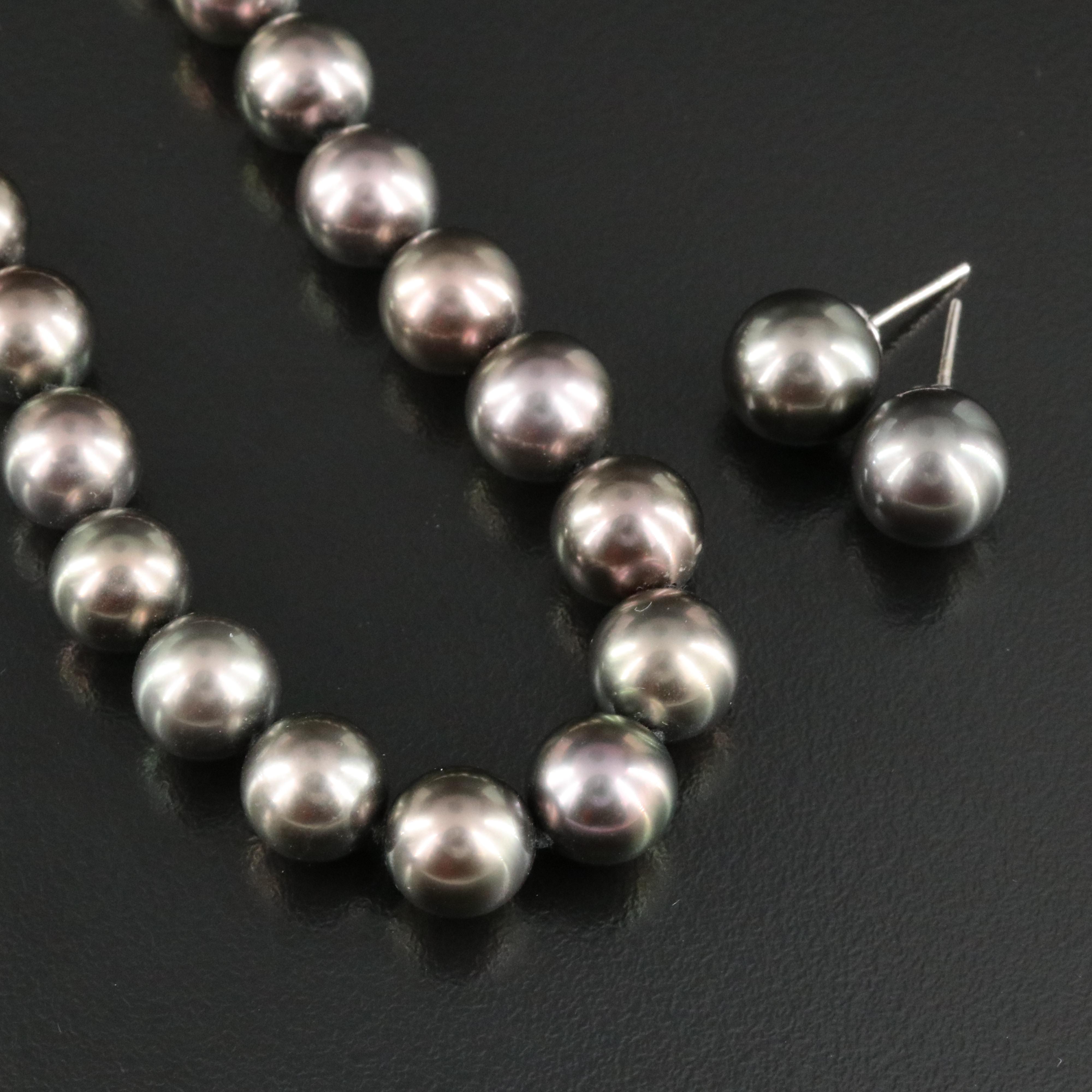 Mikimoto Graduated Pearl Necklace and Earrings 18K Clasp and Diamond
