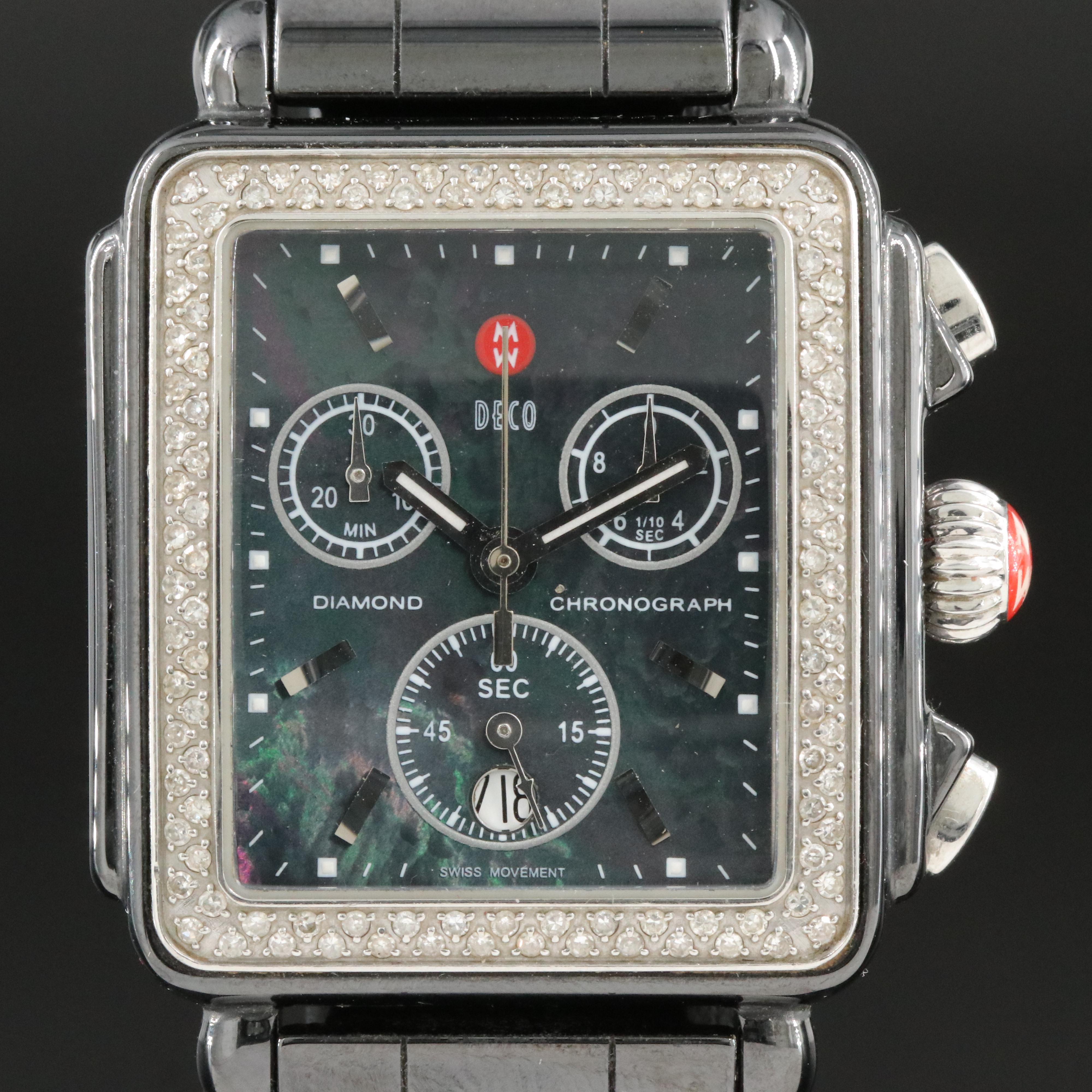 Michele Black Mother-of-Pearl Dial Diamond Chronograph Quartz Watch