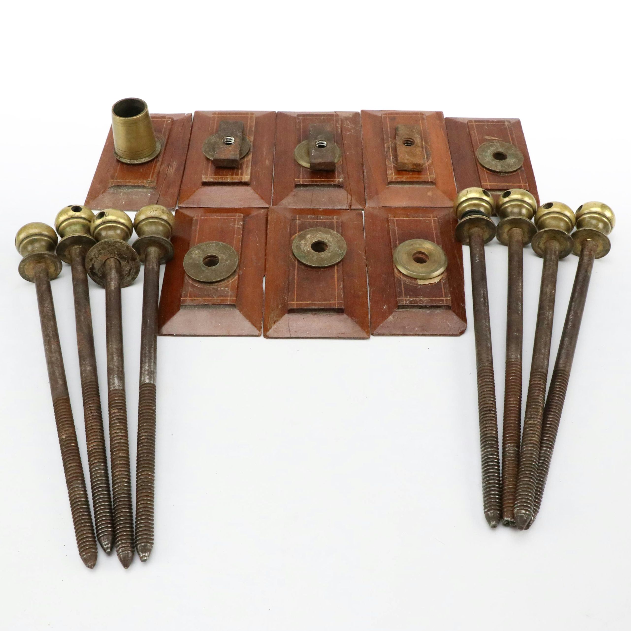 Victorian Brass Door Knobs with Wooden Backplates, Late 19th Century