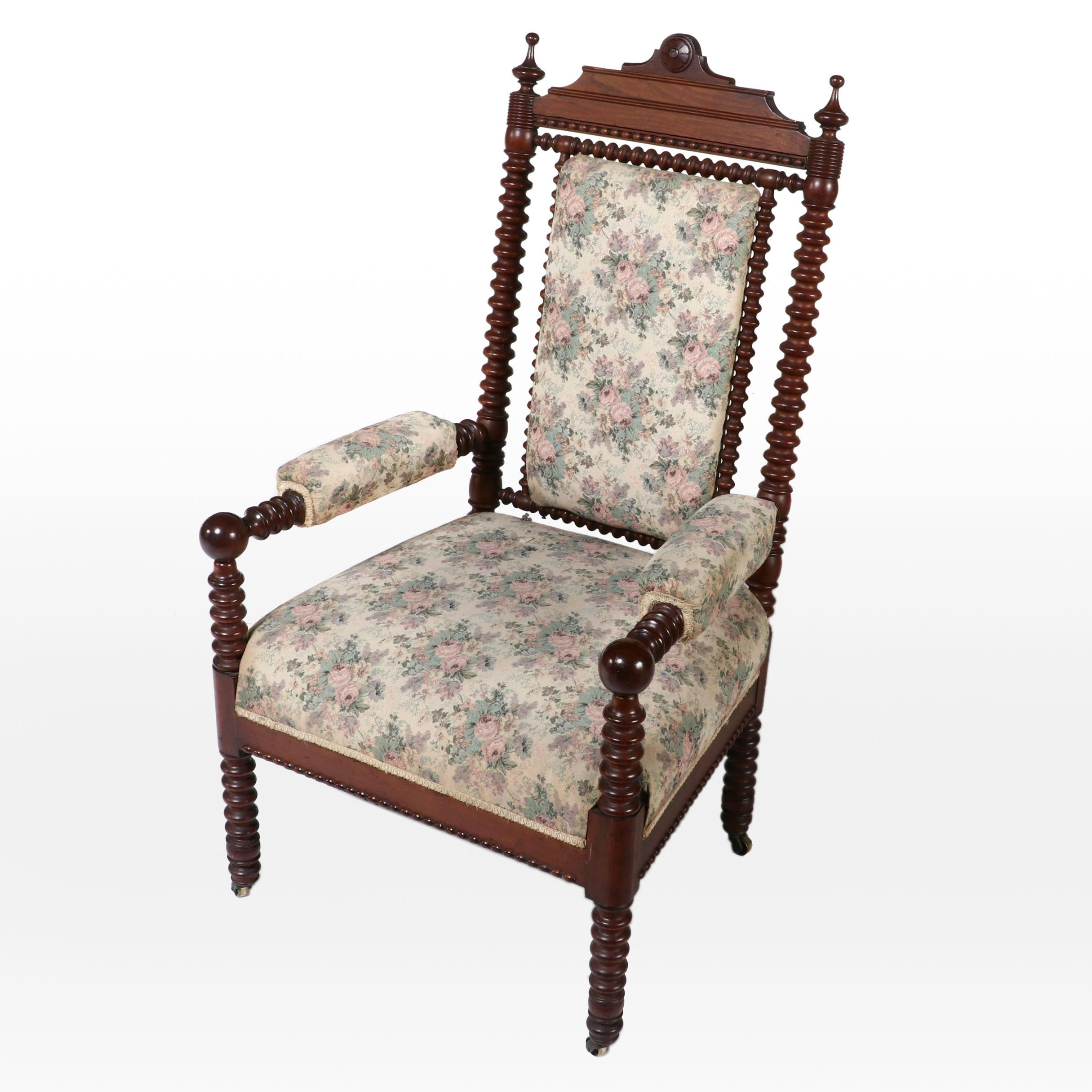 Victorian Gothic Revival Ring-Turned Walnut Armchair, Mid to Late 19th Century