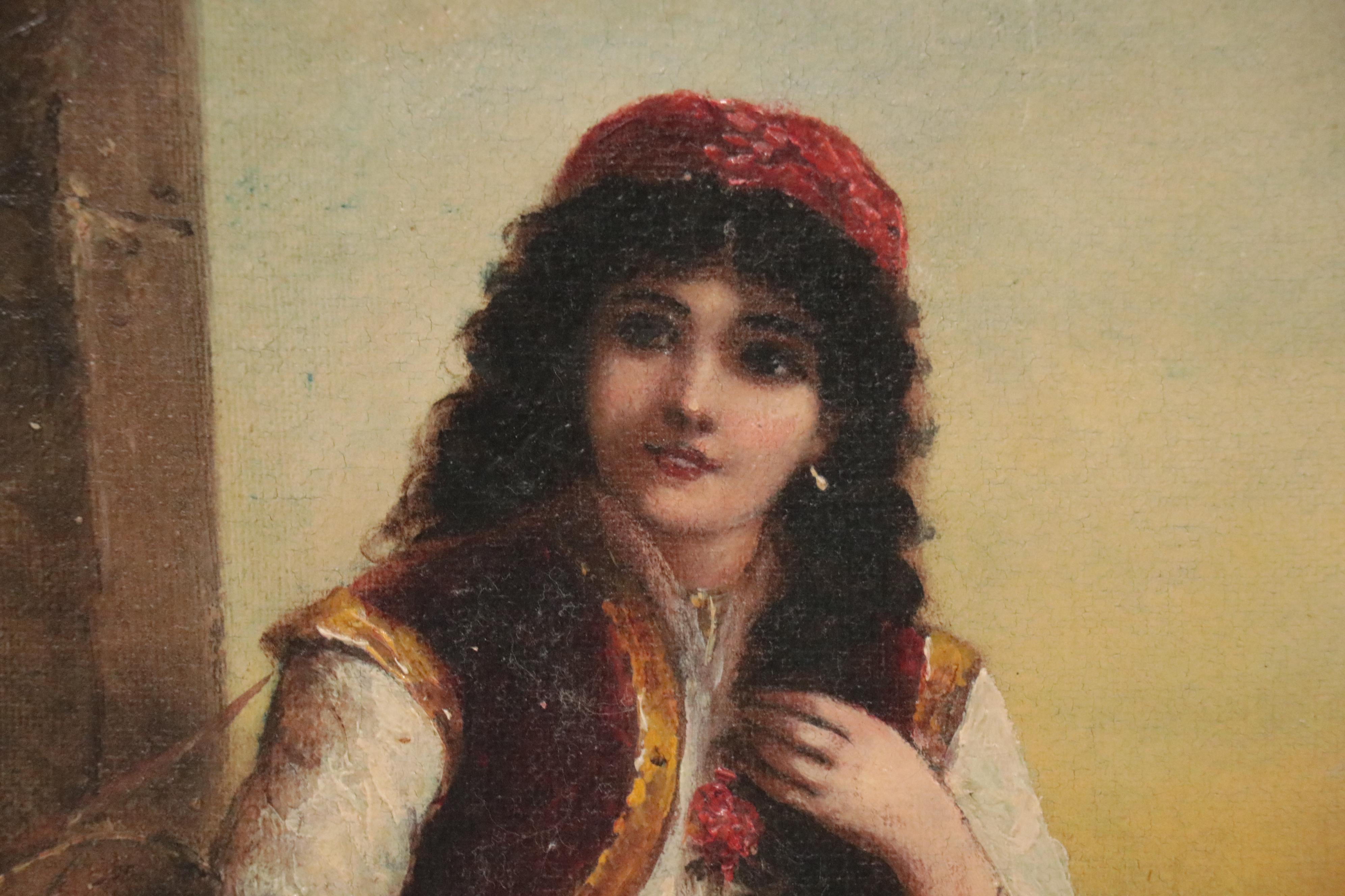 B. Romanelli Oil Painting of Woman with Guitar, 20th Century