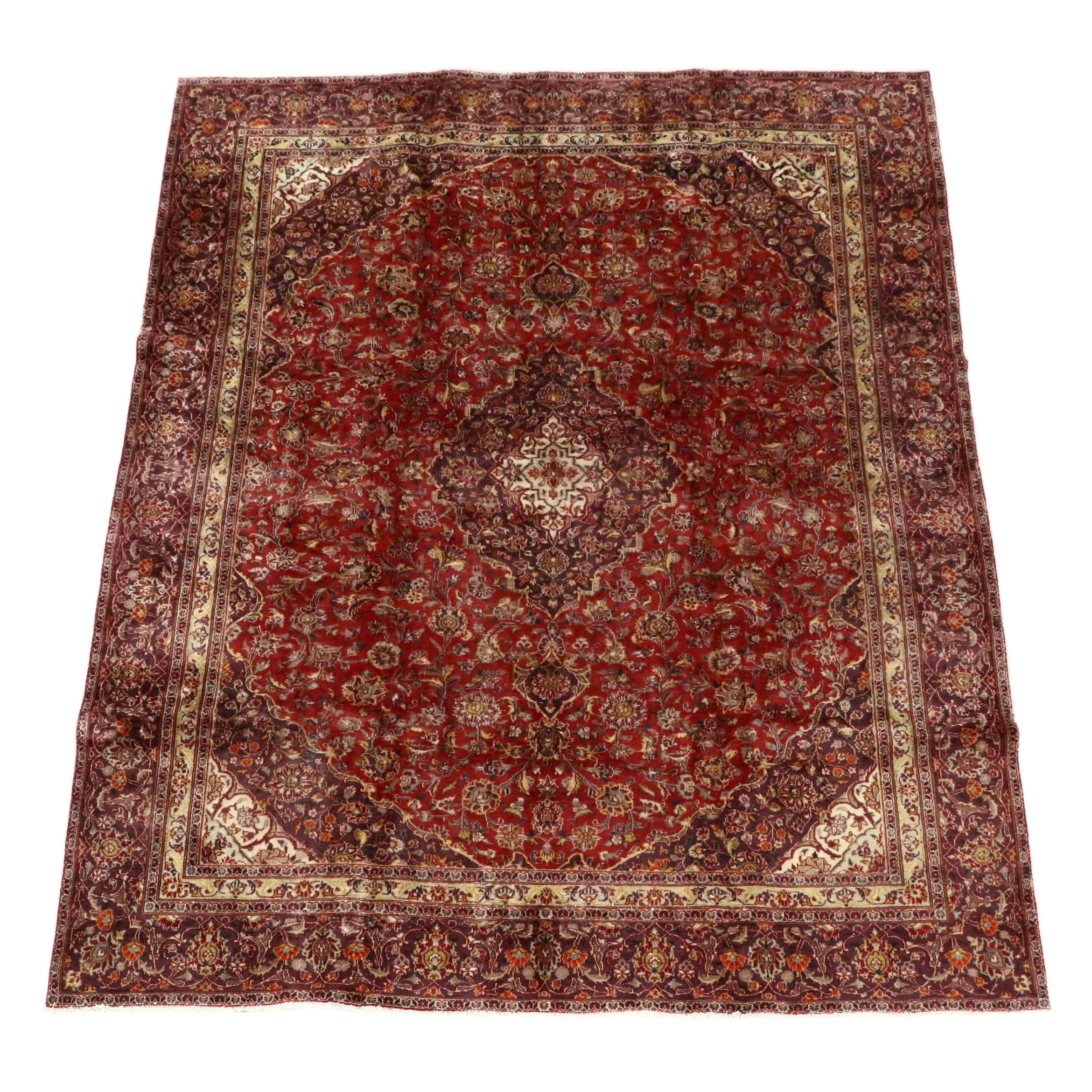 8'9 x 11'11 Hand-Knotted Persian Kerman Area Rug, Semi-Antique