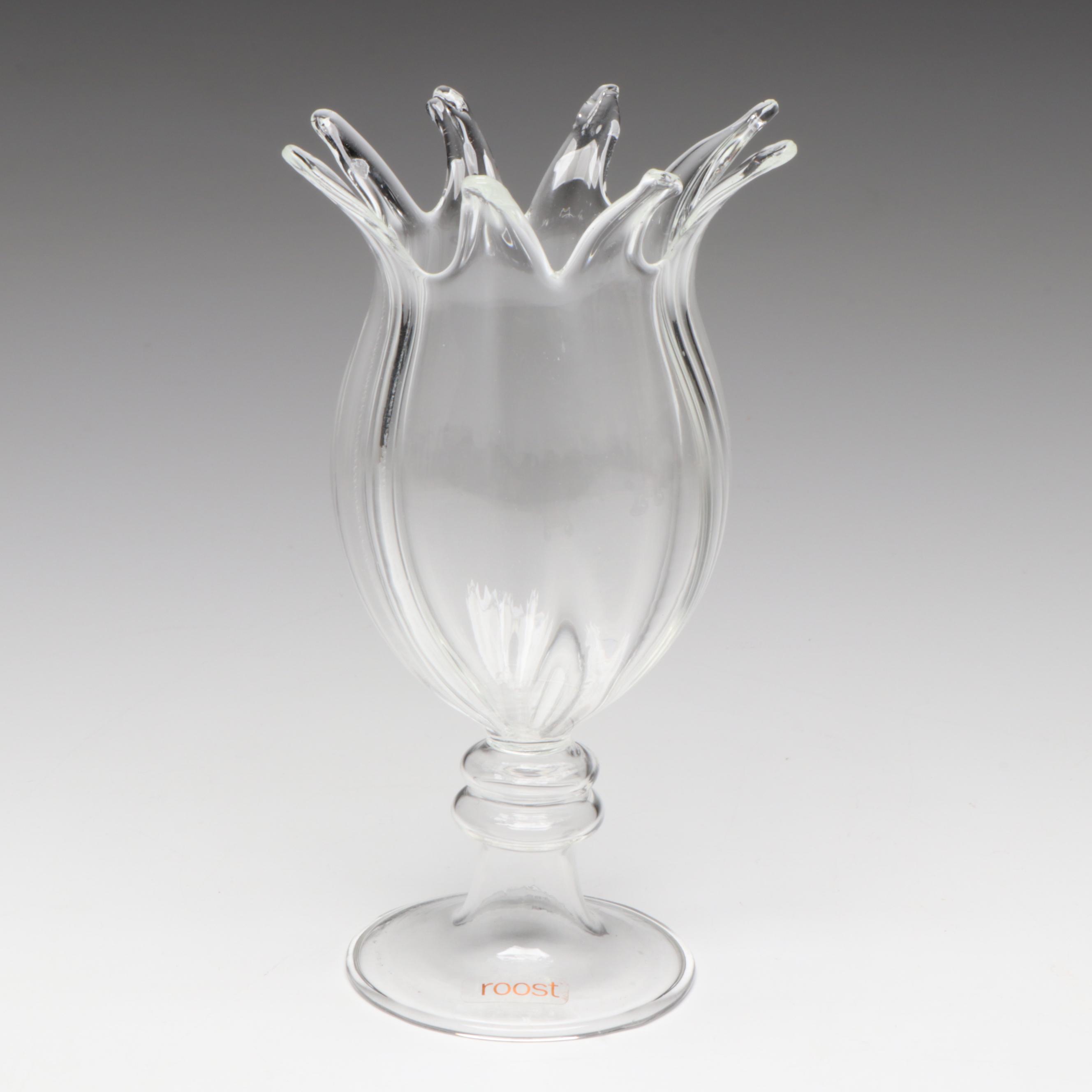 Swarovski "Blue Violet Water Lily" Crystal Flower with Glass Footed Vase