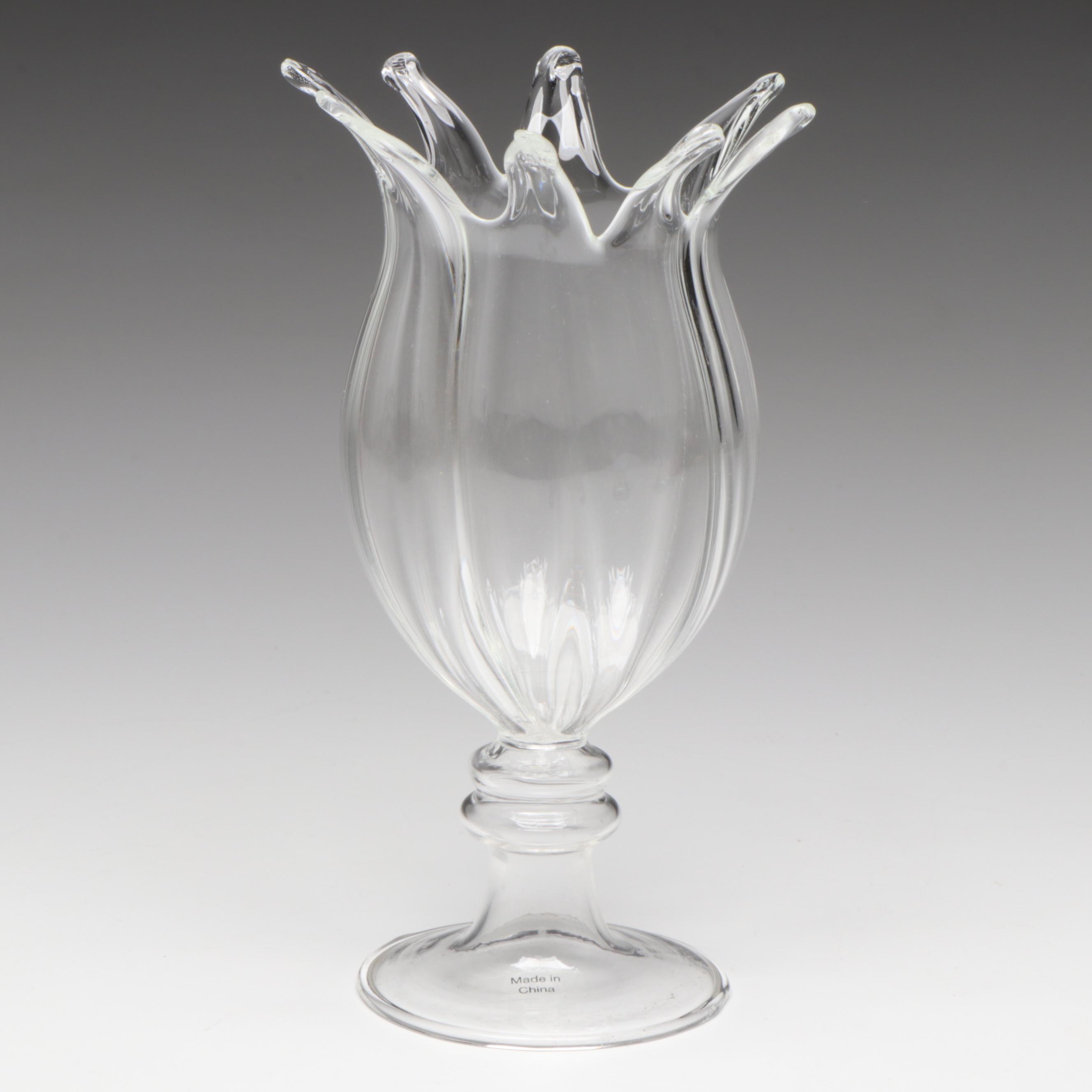 Swarovski "Blue Violet Water Lily" Crystal Flower with Glass Footed Vase