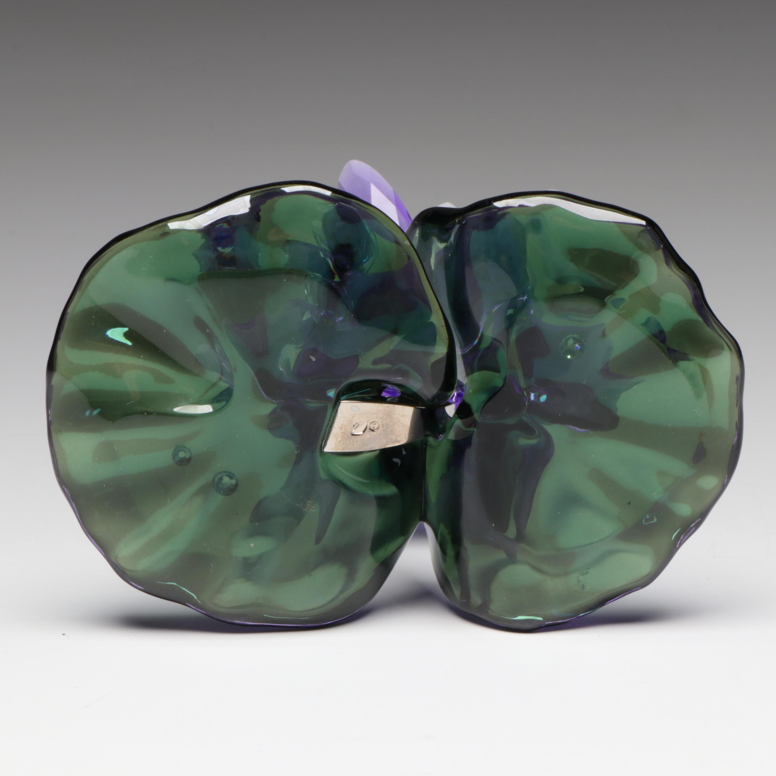 Swarovski "Blue Violet Water Lily" Crystal Flower with Glass Footed Vase