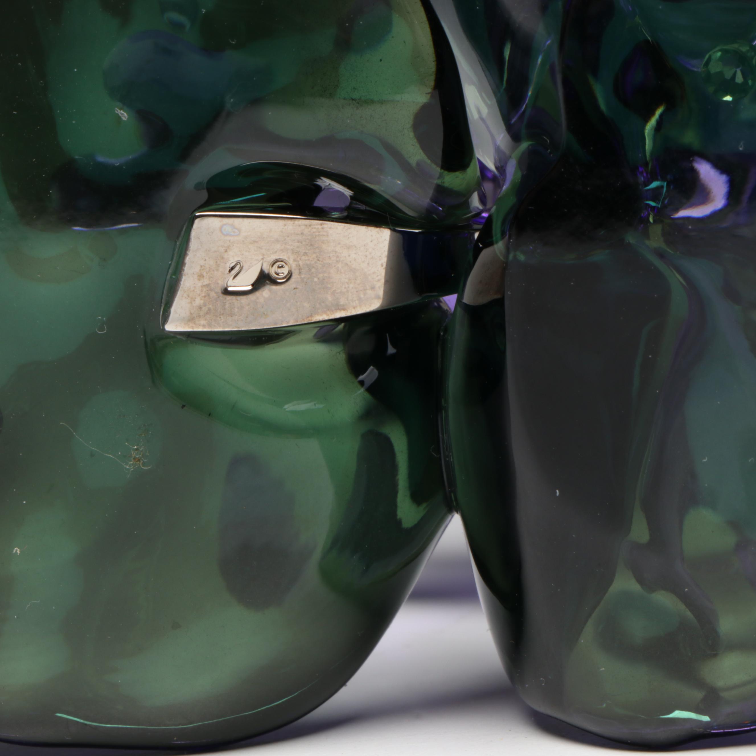 Swarovski "Blue Violet Water Lily" Crystal Flower with Glass Footed Vase