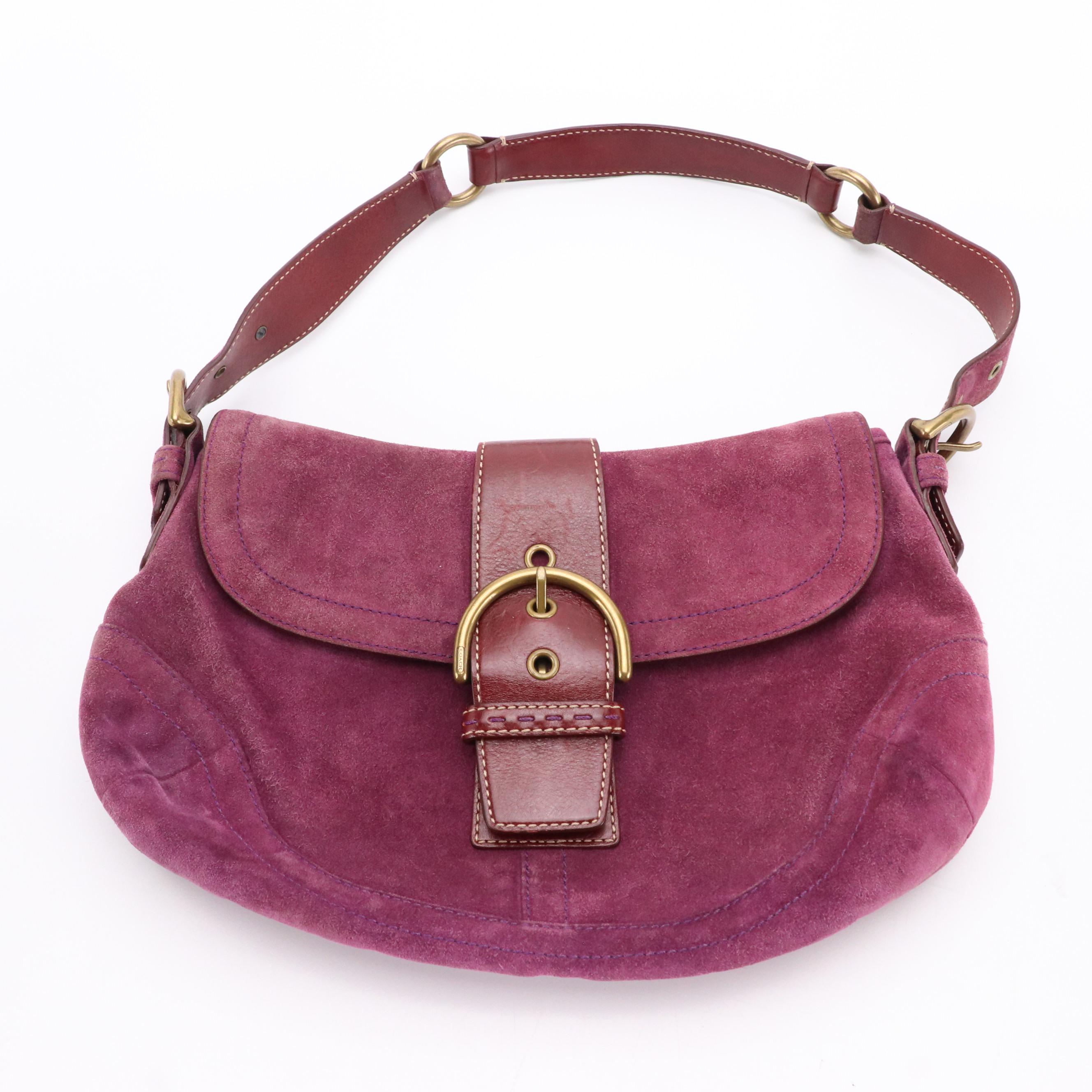 Coach Soho Front Flap Buckle Shoulder Bag in Purple Suede & Signature Swingpack