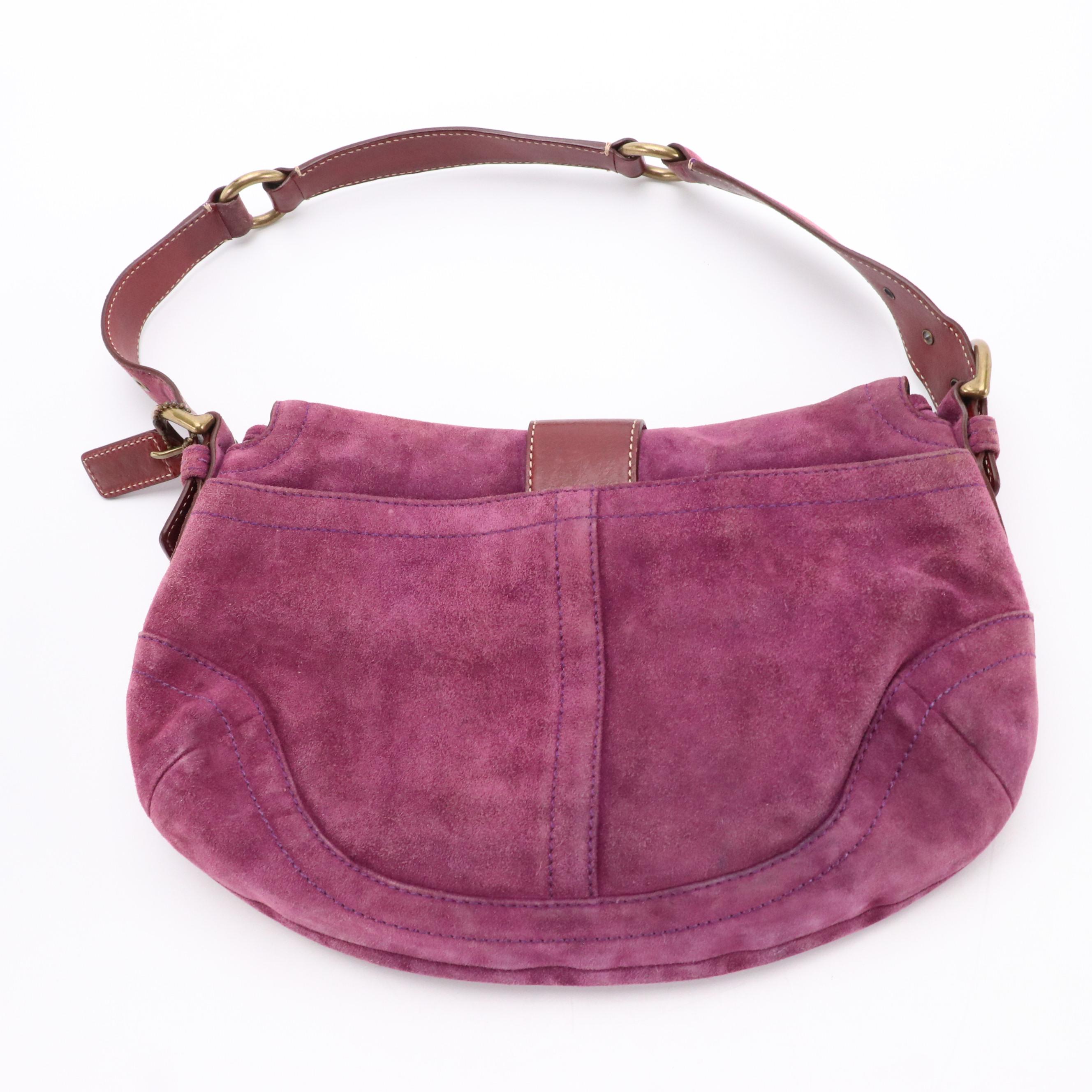 Coach Soho Front Flap Buckle Shoulder Bag in Purple Suede & Signature Swingpack